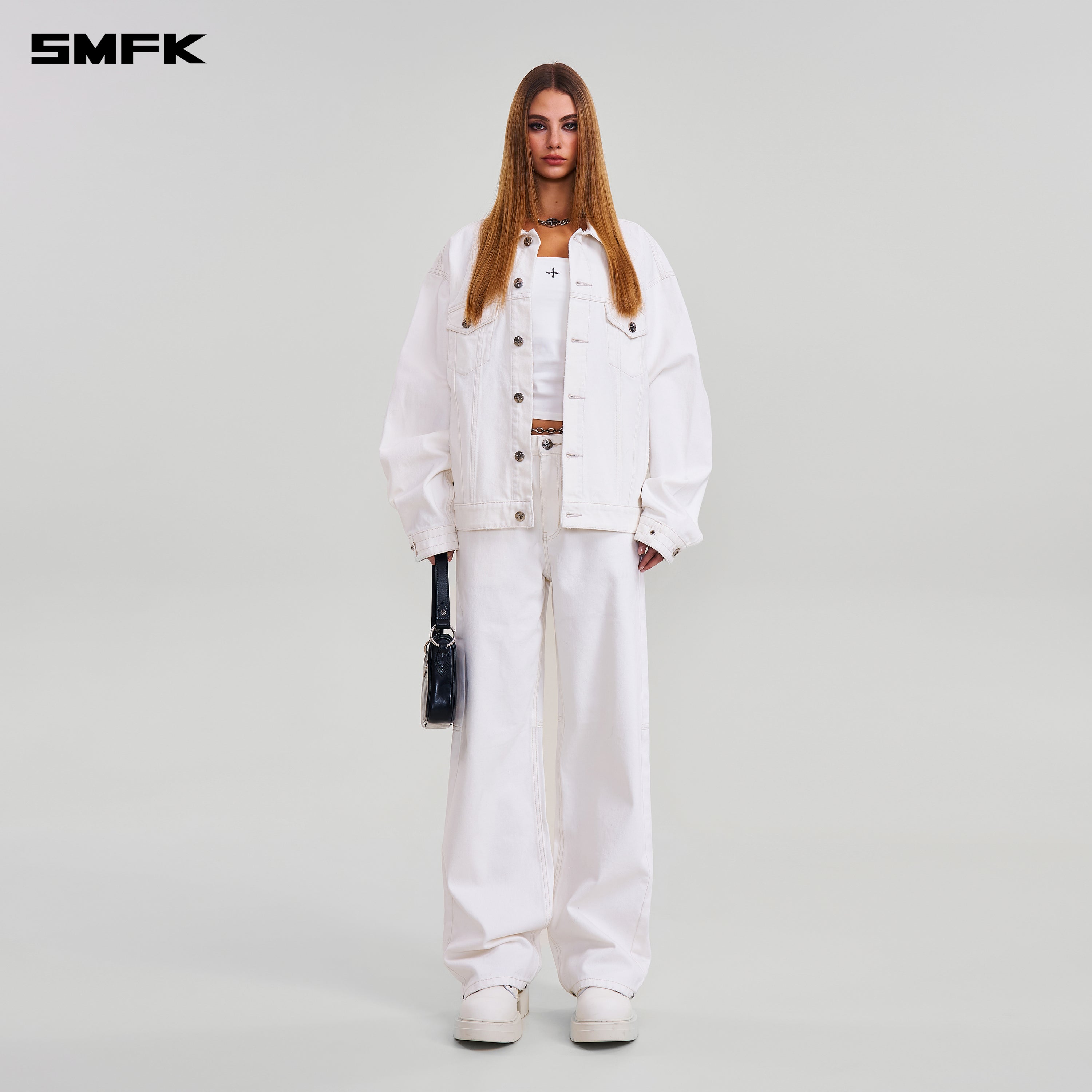 COMPASS MODE LOOSE STRAIGHT DENIM PANTS SNOW MOUNTAIN WHITE