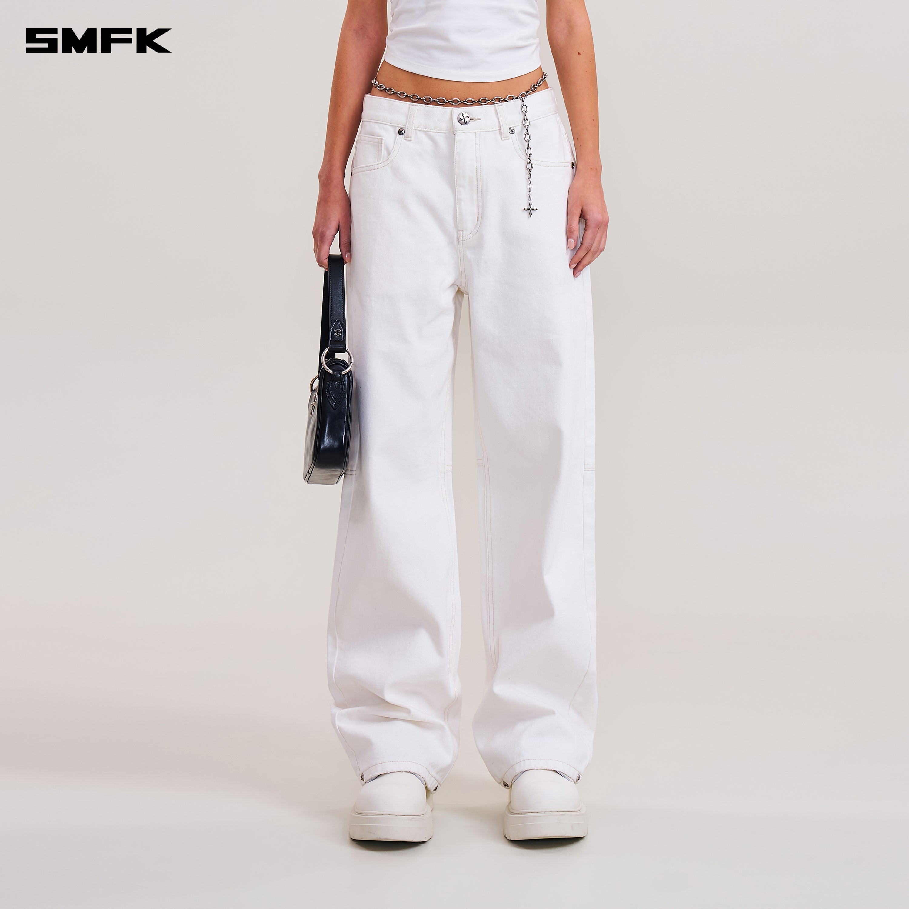 COMPASS MODE LOOSE STRAIGHT DENIM PANTS SNOW MOUNTAIN WHITE