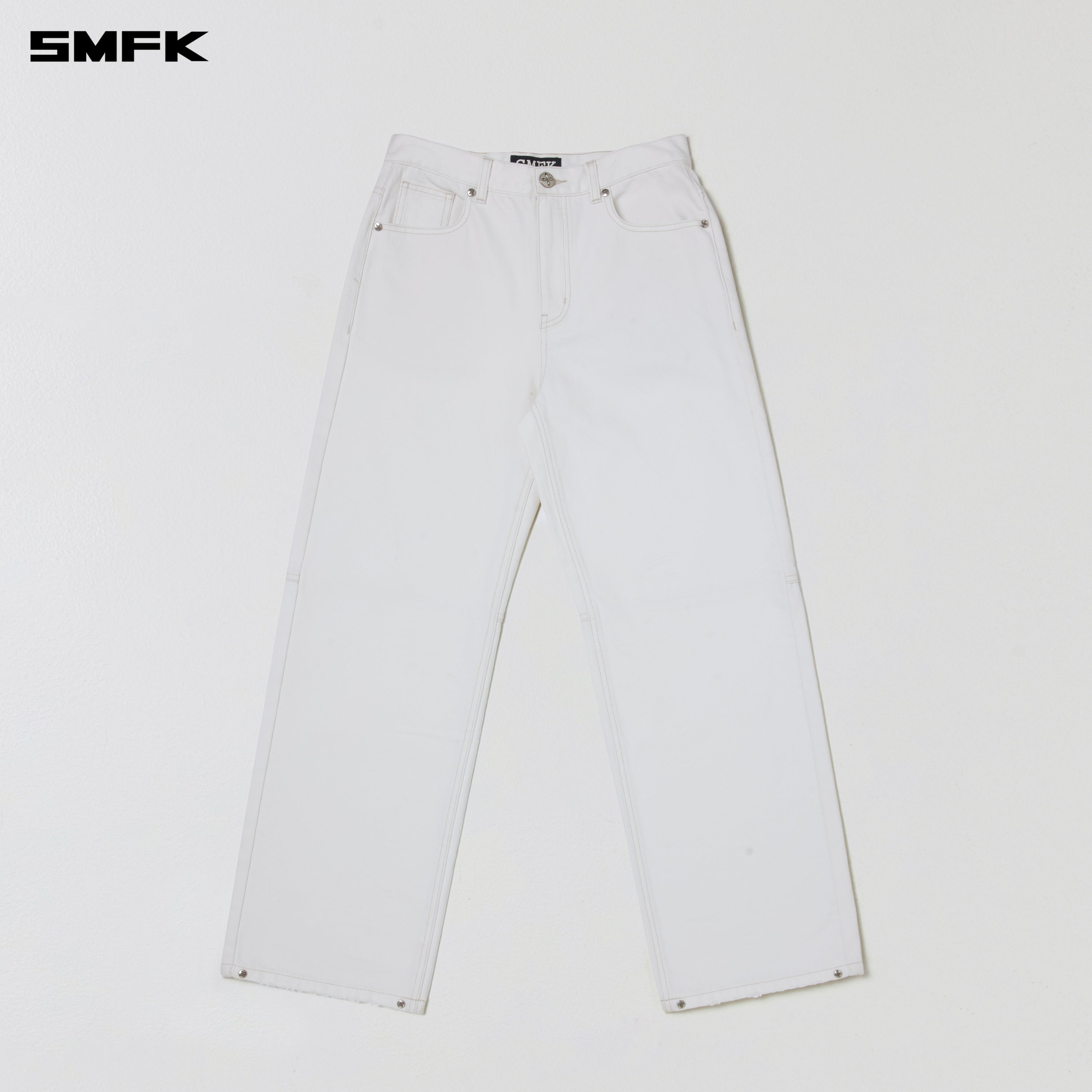 COMPASS MODE LOOSE STRAIGHT DENIM PANTS SNOW MOUNTAIN WHITE