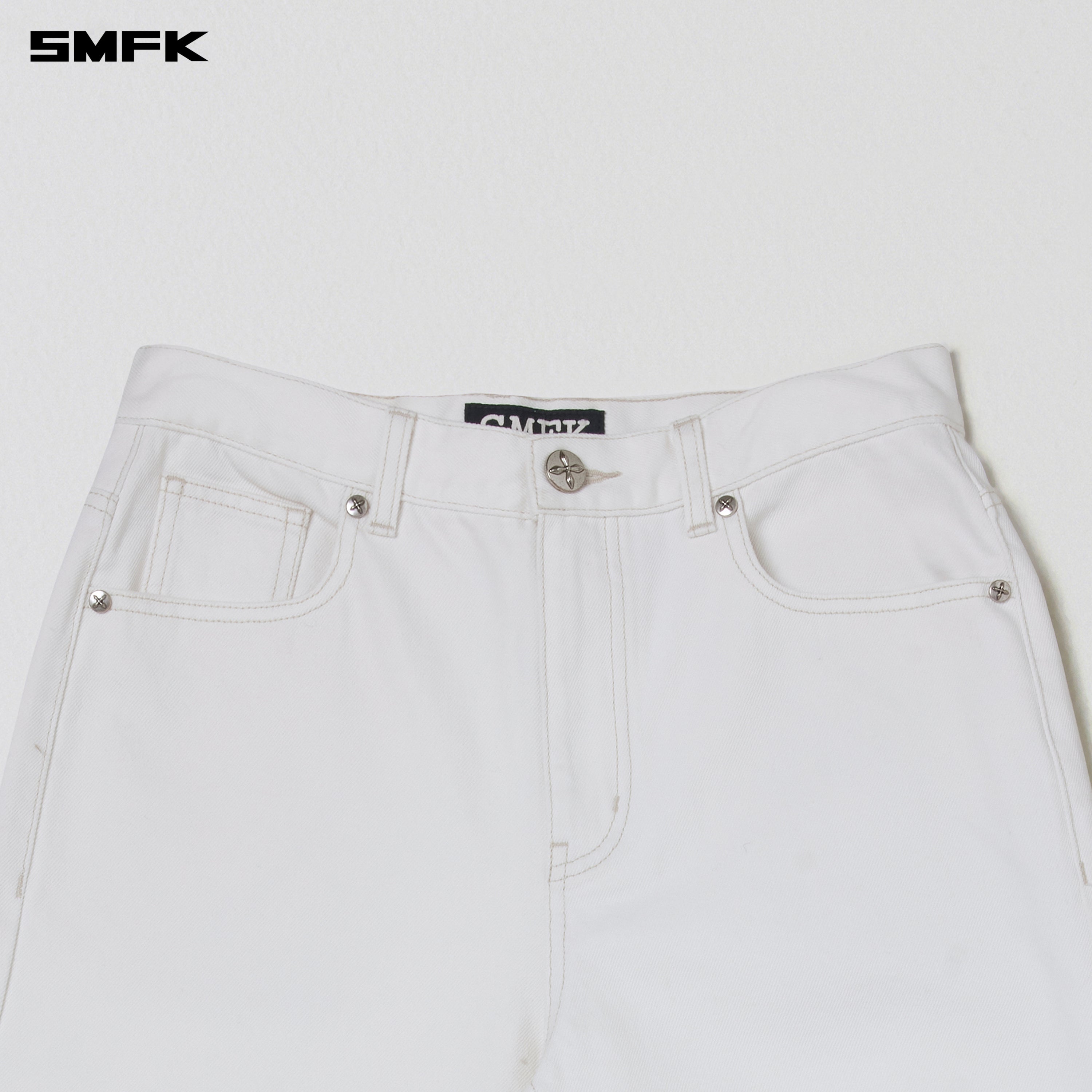 COMPASS MODE LOOSE STRAIGHT DENIM PANTS SNOW MOUNTAIN WHITE