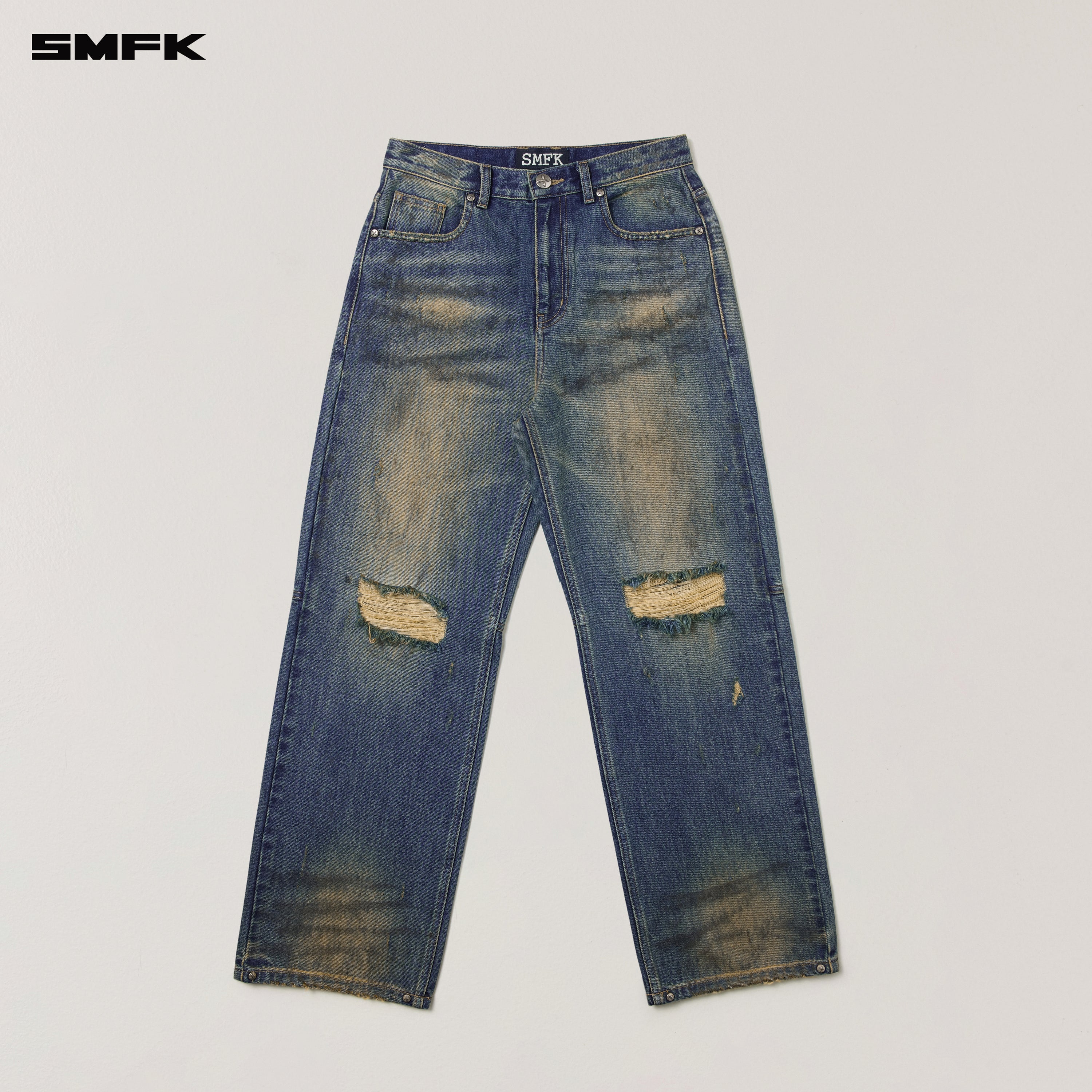 COMPASS MODE WASTELAND LOOSE STRAIGHT DENIM PANTS WASTELAND BLUE