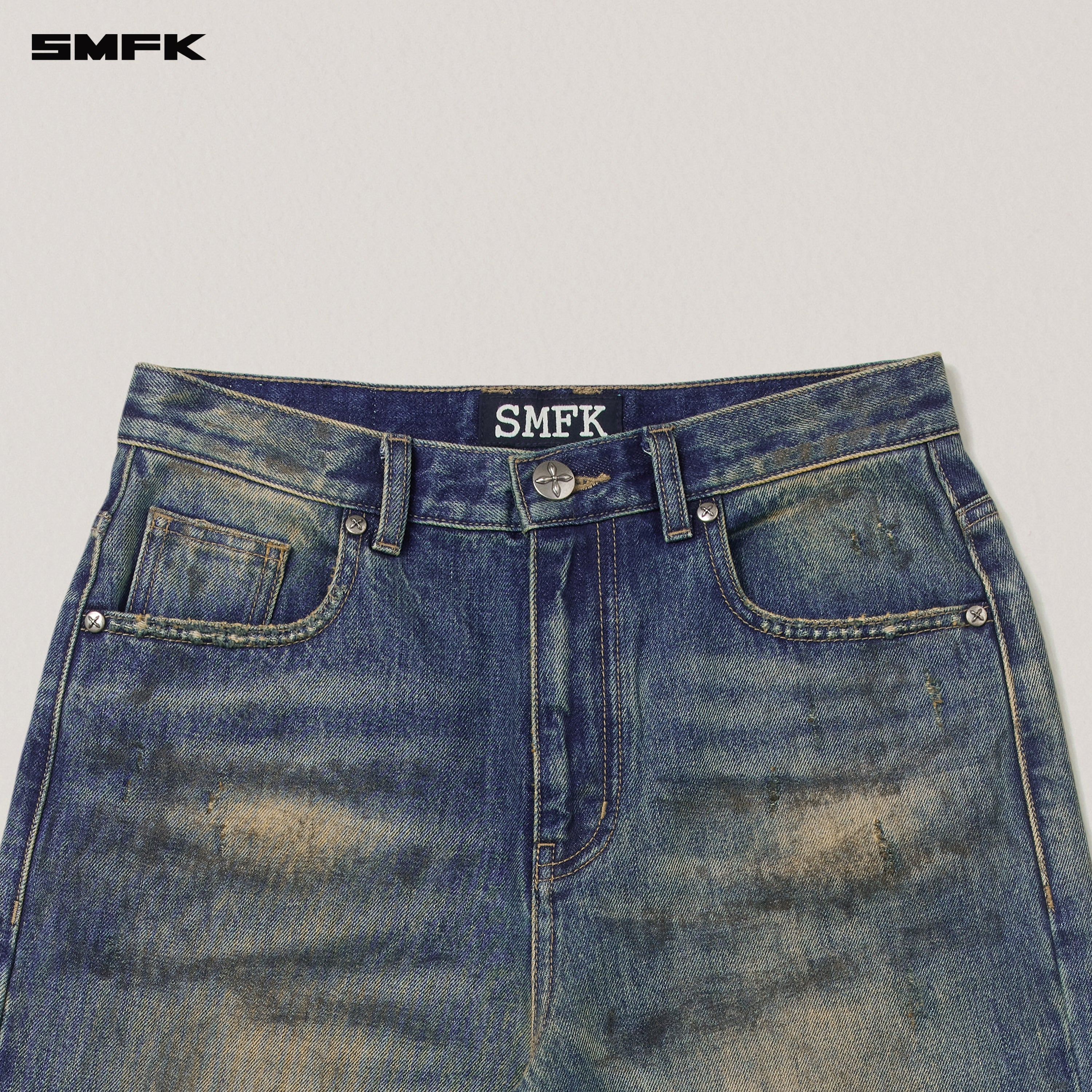 COMPASS MODE WASTELAND LOOSE STRAIGHT DENIM PANTS WASTELAND BLUE