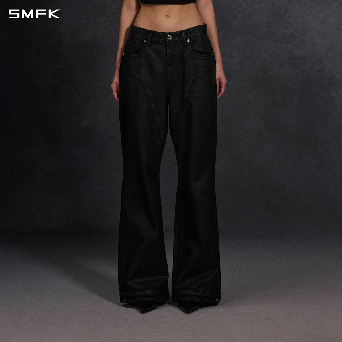 COMPASS MIRAGE FLARED DENIM PANTS/COTTON/W INK BLACK