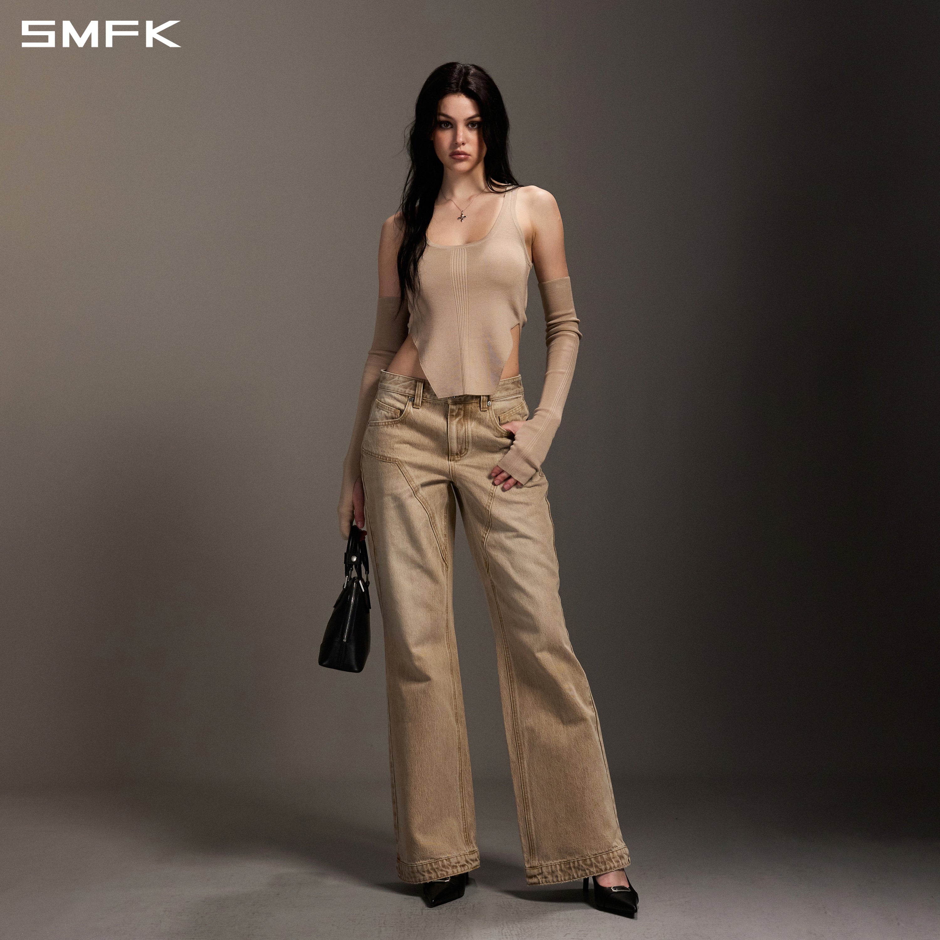 COMPASS MIRAGE FLARED DENIM PANTS/COTTON/W FRESH SKIN
