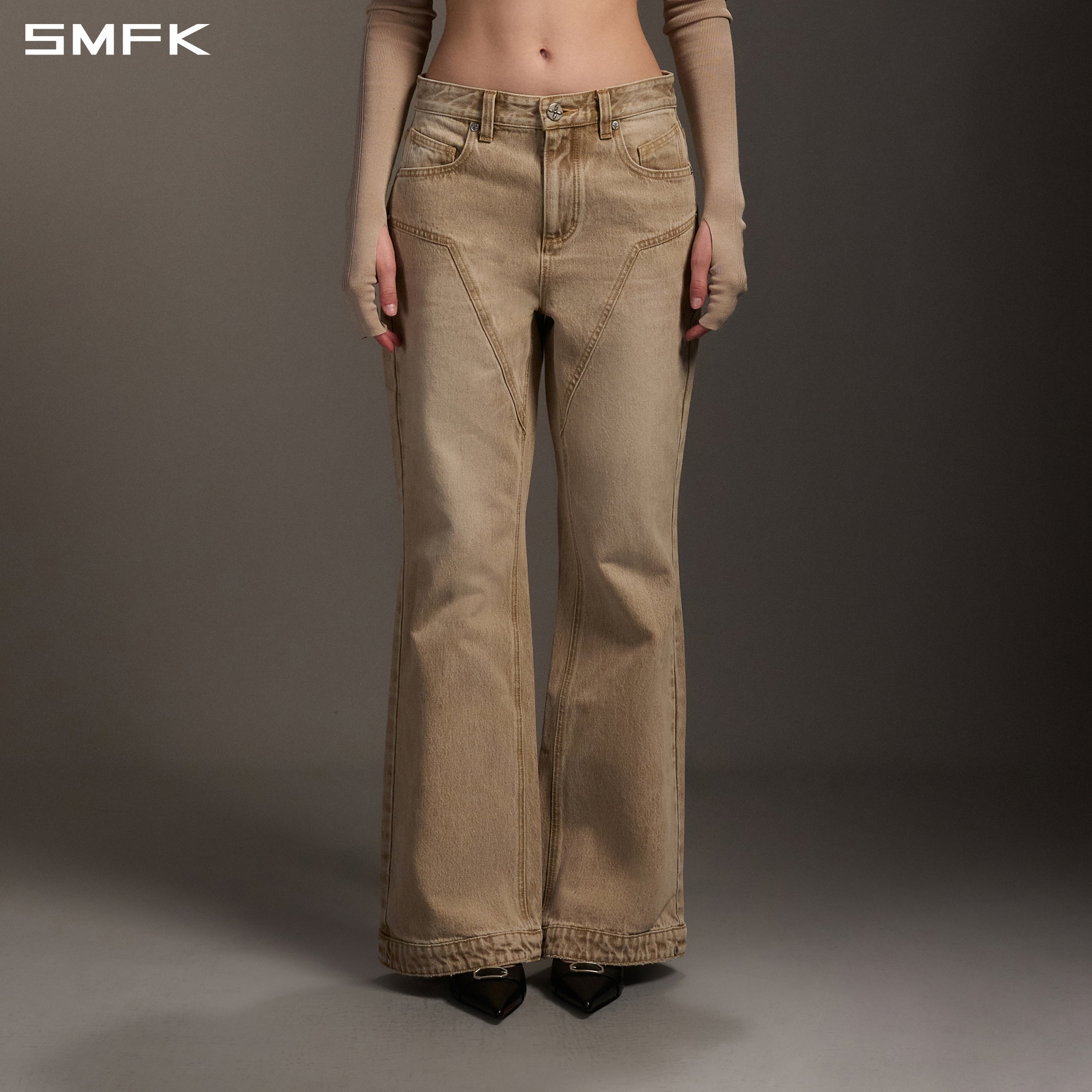 COMPASS MIRAGE FLARED DENIM PANTS/COTTON/W FRESH SKIN