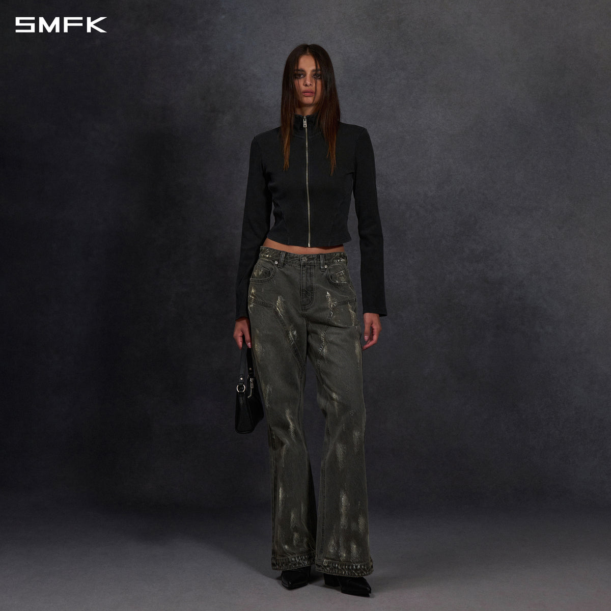 COMPASS MIRAGE FLARED DENIM PANTS/COTTON/W STORM GREY