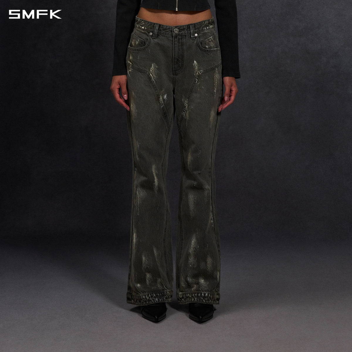 COMPASS MIRAGE FLARED DENIM PANTS/COTTON/W STORM GREY