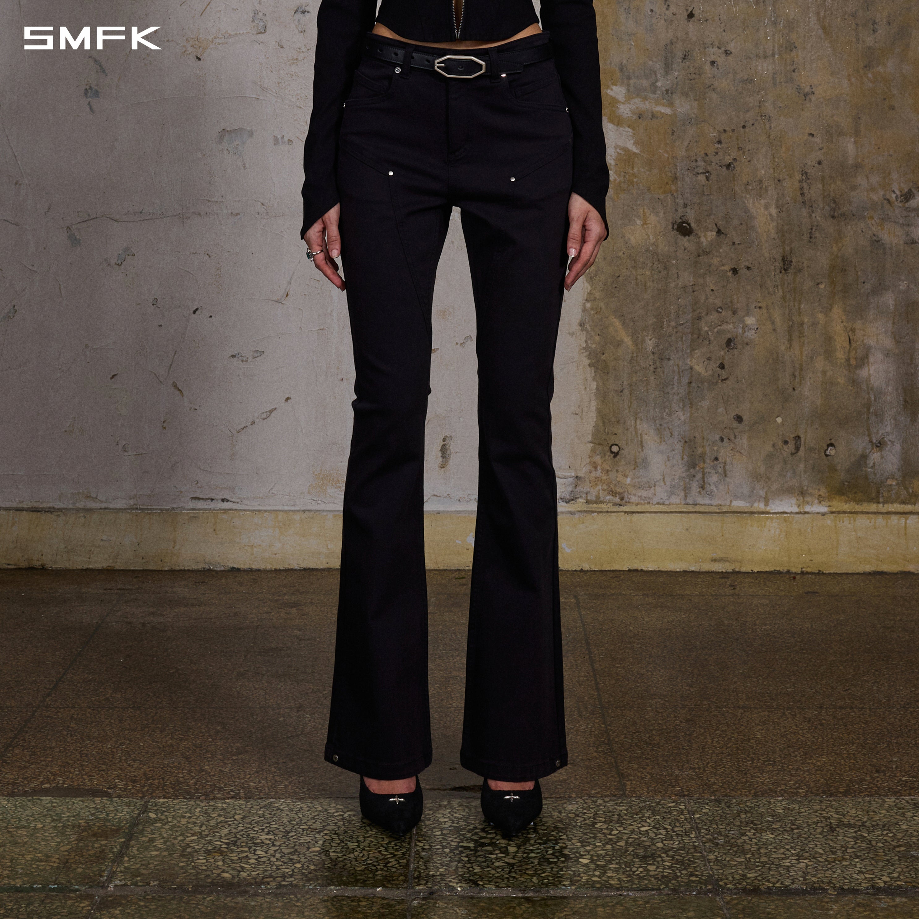 MIRAGE PRISM FLARED DENIM PANTS/E-COTTON WILD BLACK