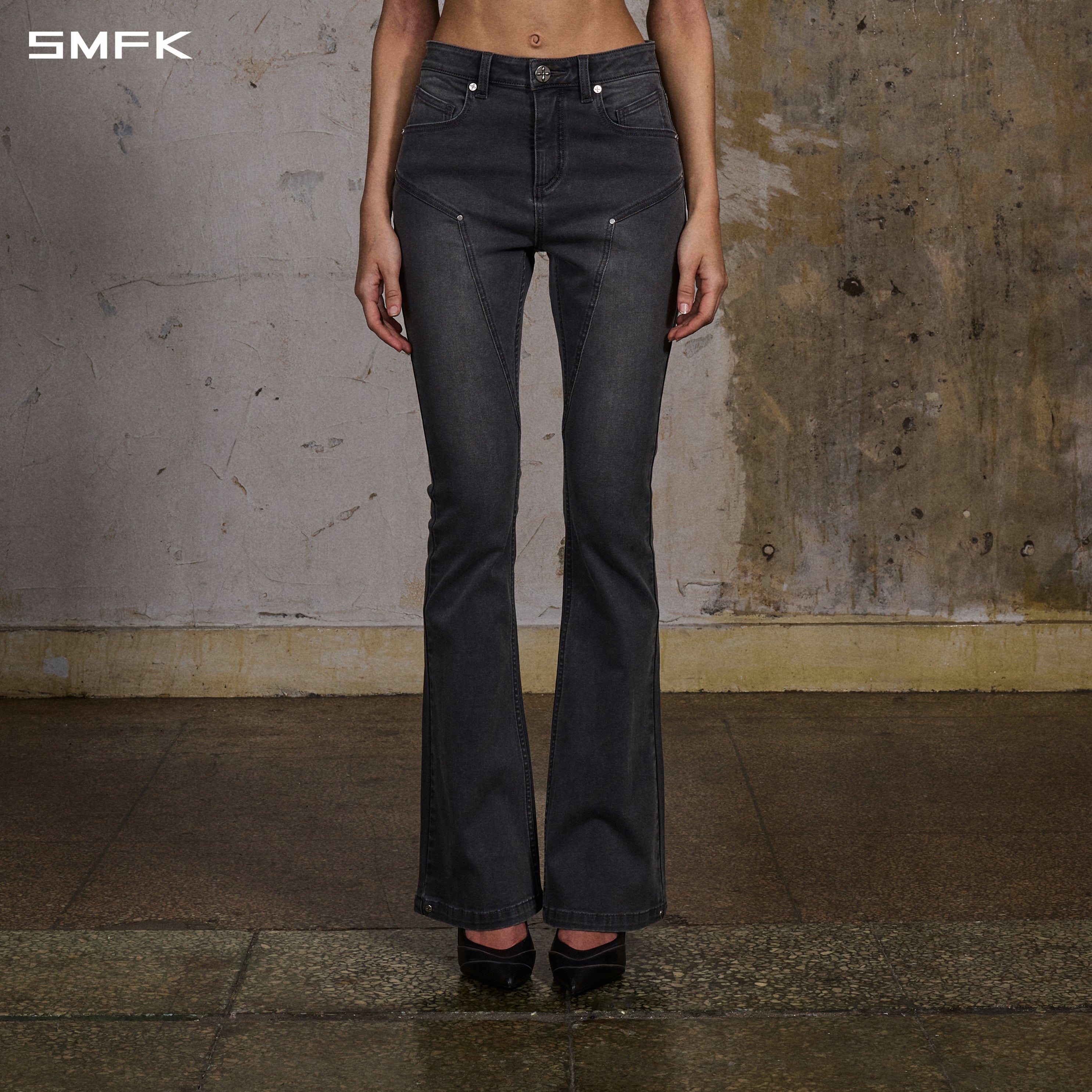 MIRAGE PRISM FLARED DENIM PANTS/E-COTTON STORM GREY