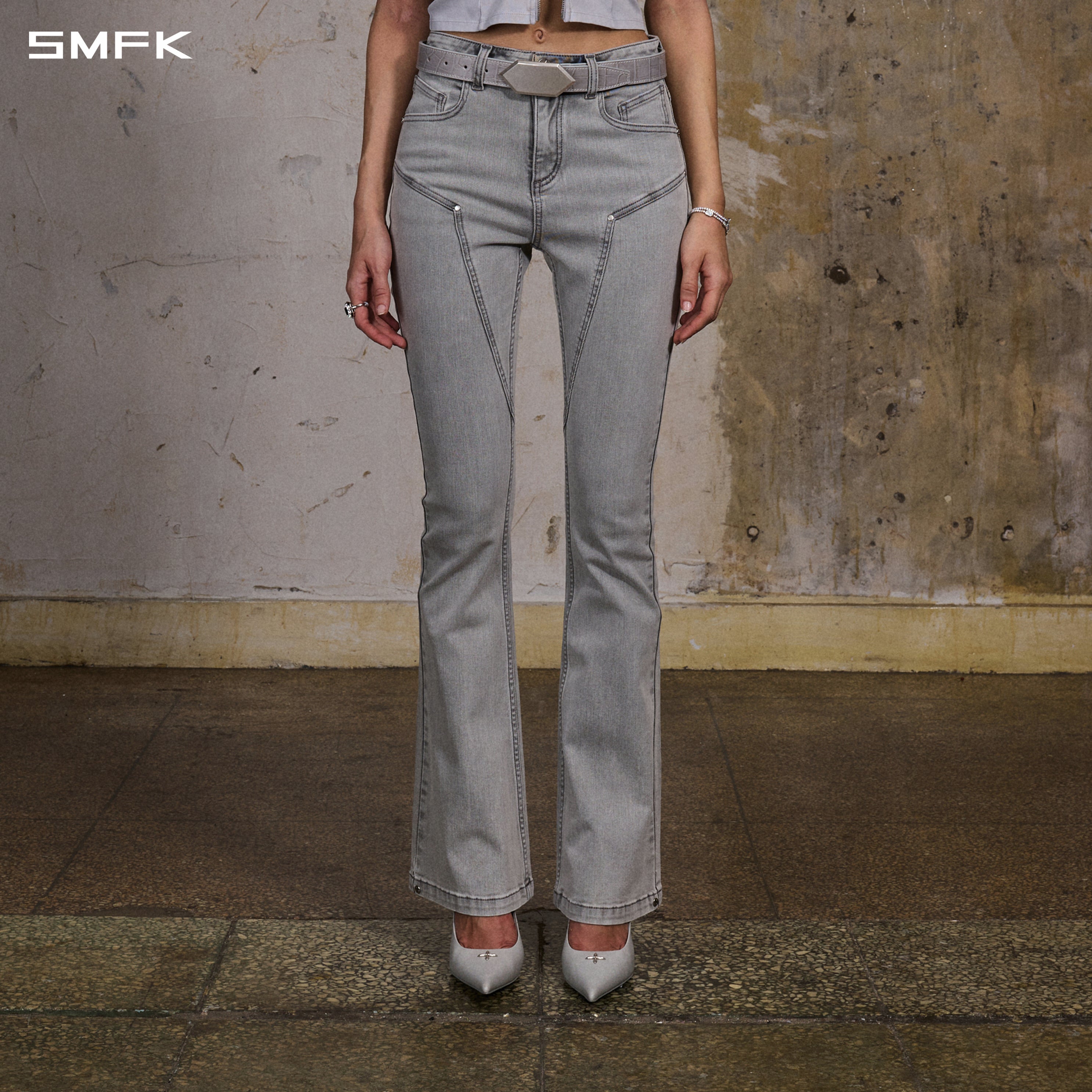 MIRAGE PRISM FLARED DENIM PANTS/E-COTTON GLACIER GREY