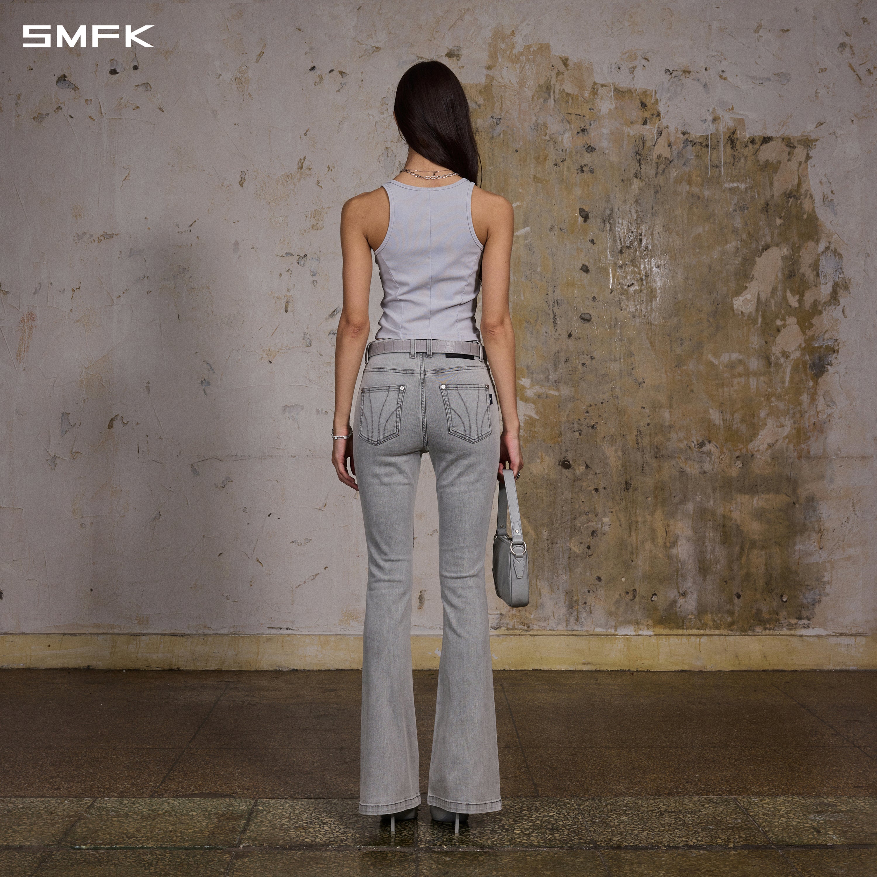 MIRAGE PRISM FLARED DENIM PANTS/E-COTTON GLACIER GREY