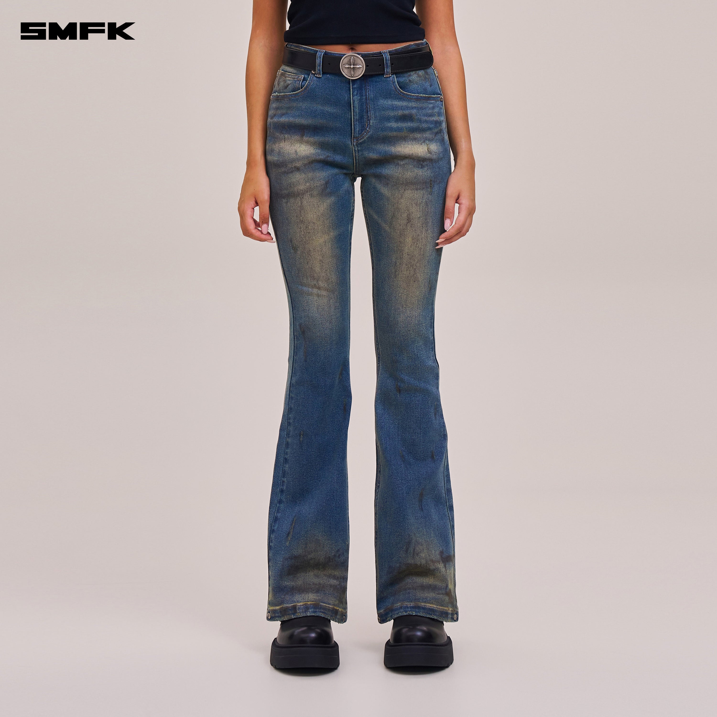 COMPASS MODE WASTELAND STORM HANDPAINTED DENIM PANTS WASTELAND BLUE