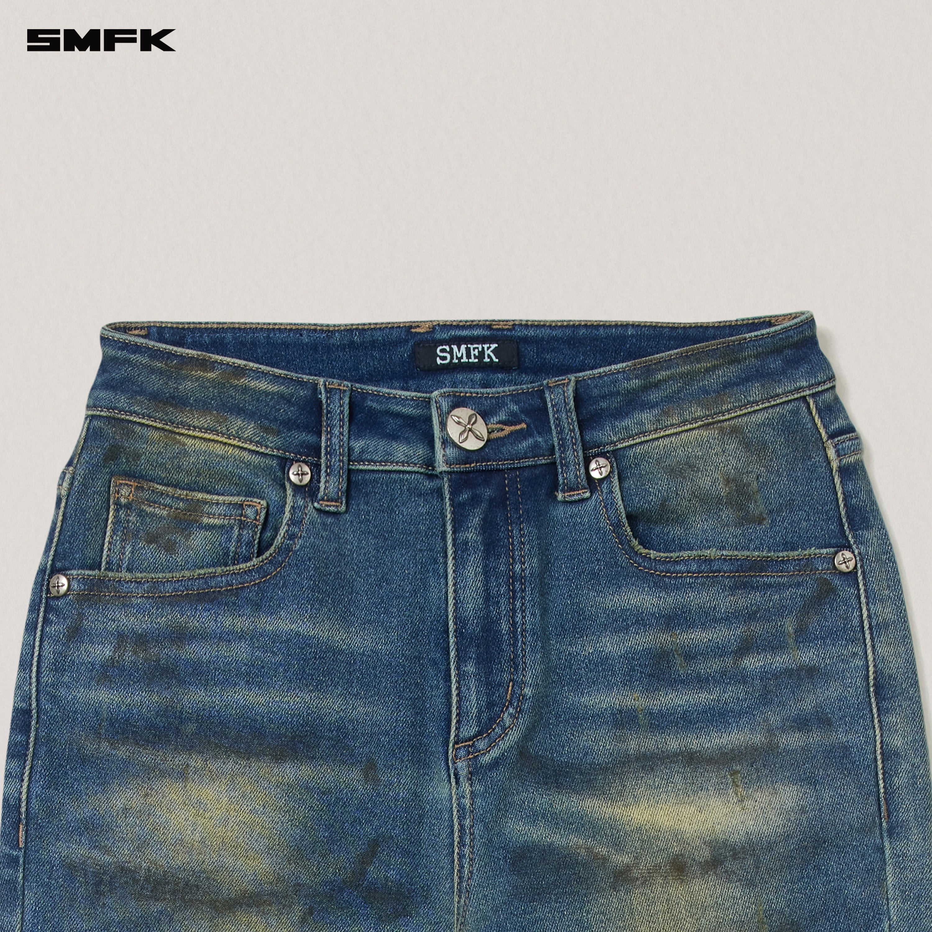 COMPASS MODE WASTELAND STORM HANDPAINTED DENIM PANTS WASTELAND BLUE