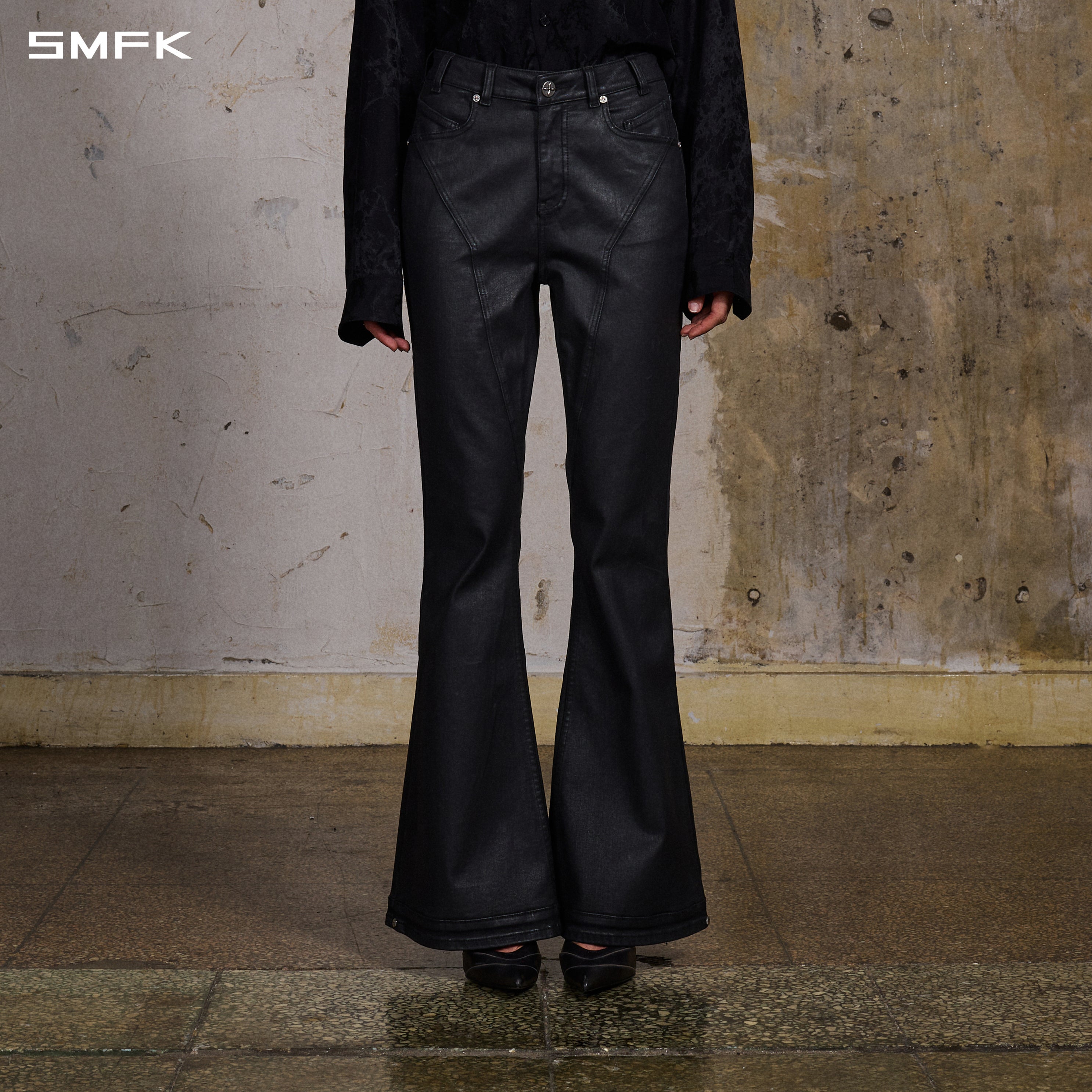 MIRAGE UPSIDE-DOWN DENIM PANTS/COTTON+T400SPANDEX/W INK BLACK