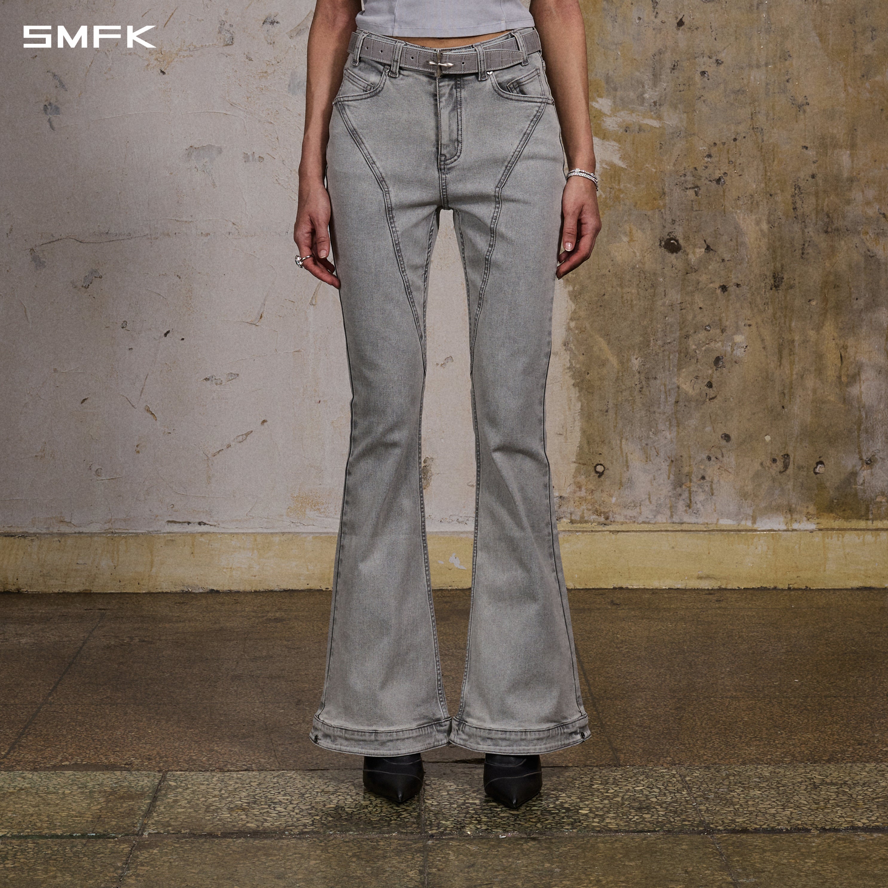 MIRAGE UPSIDE-DOWN DENIM PANTS/COTTON+T400SPANDEX/W GLACIER GREY
