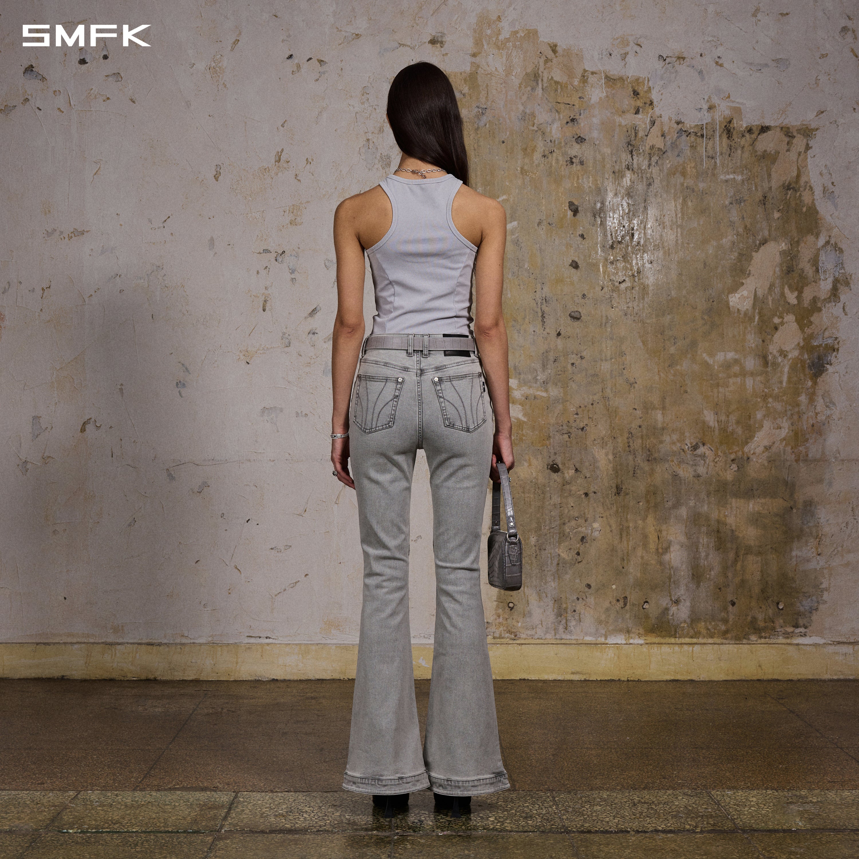 MIRAGE UPSIDE-DOWN DENIM PANTS/COTTON+T400SPANDEX/W GLACIER GREY