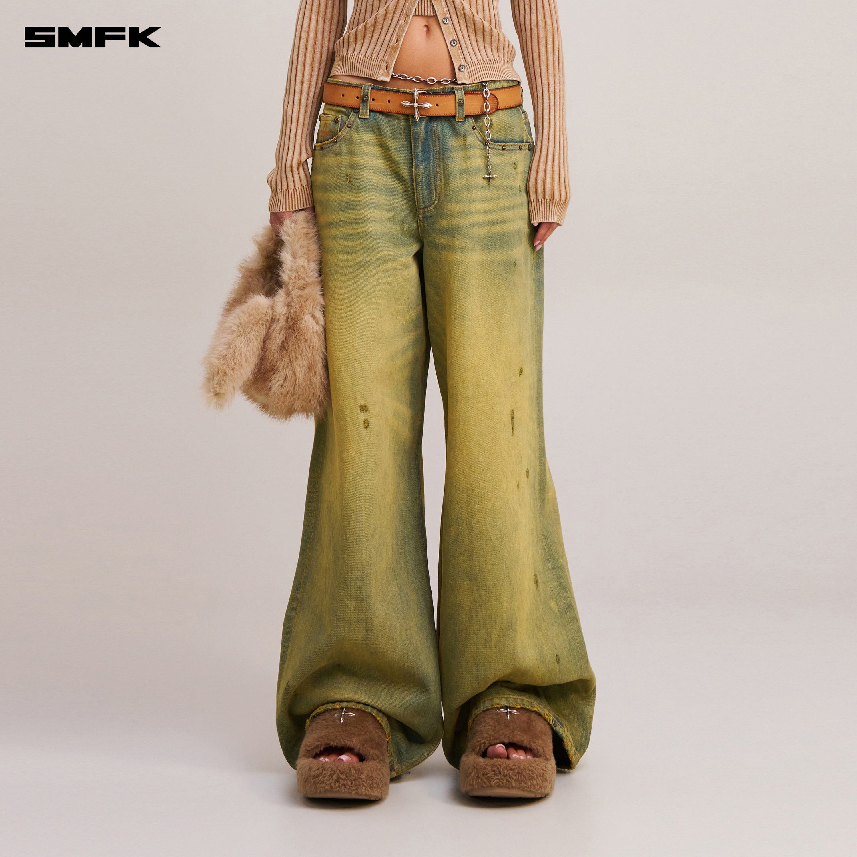 COMPASS WILD HORSE LOOSE DENIM PANTS CHEESE