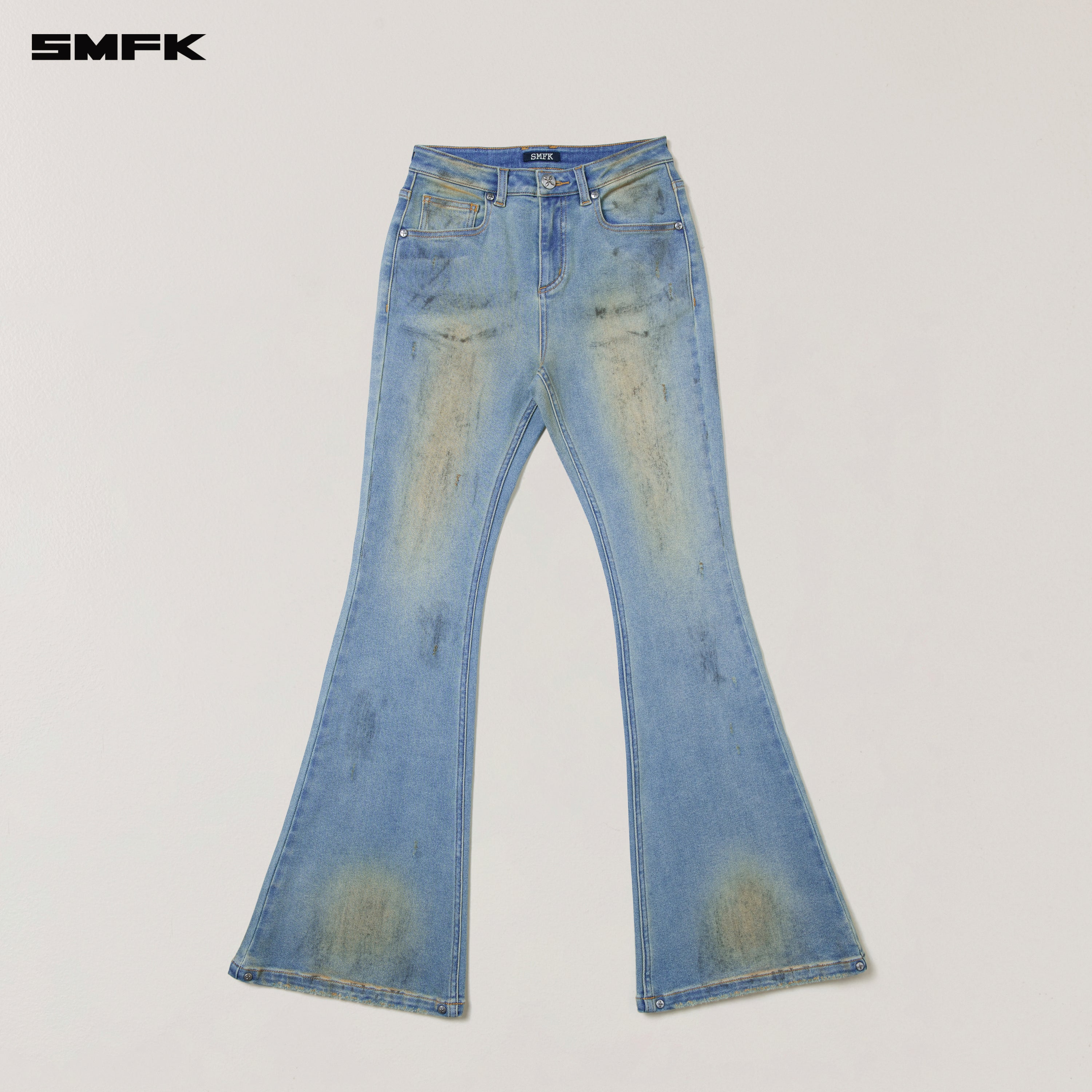 COMPASS MODE WASTELAND HUNRRICANE HANDPAINTED DENIM PANTS WILD SKY BLUE