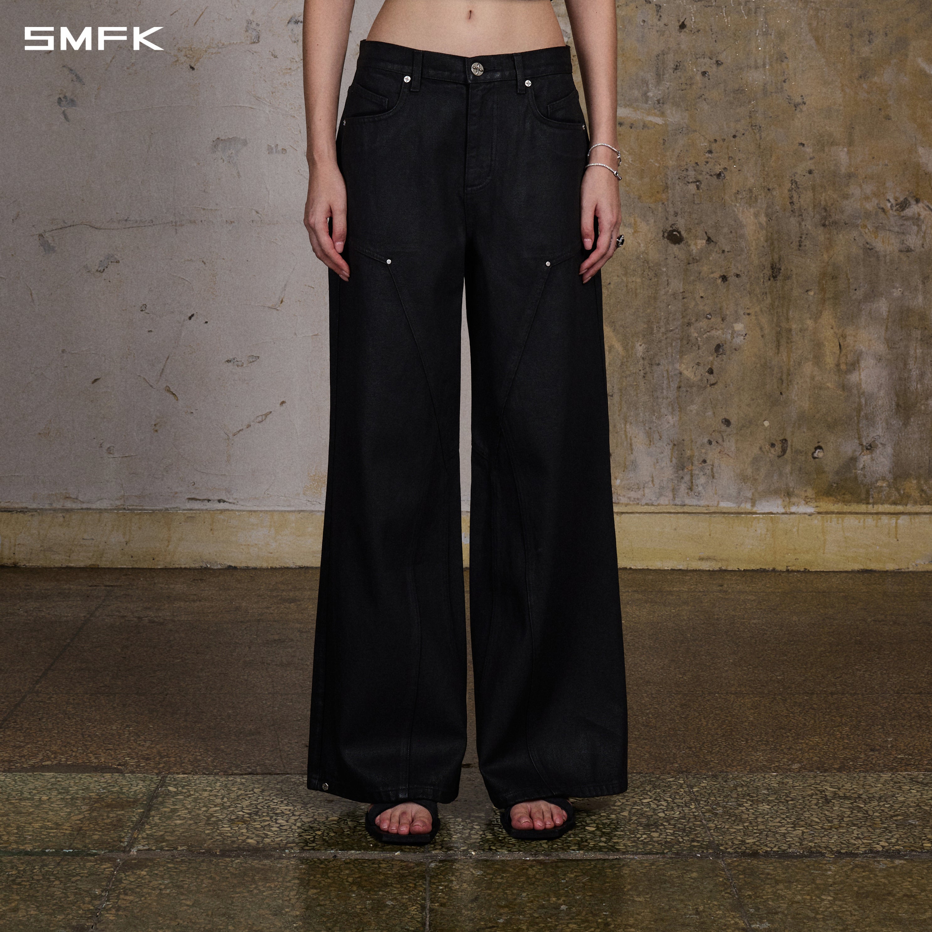 MIRAGE MODE FLARED DENIM PANTS/COTTON/W INK BLACK