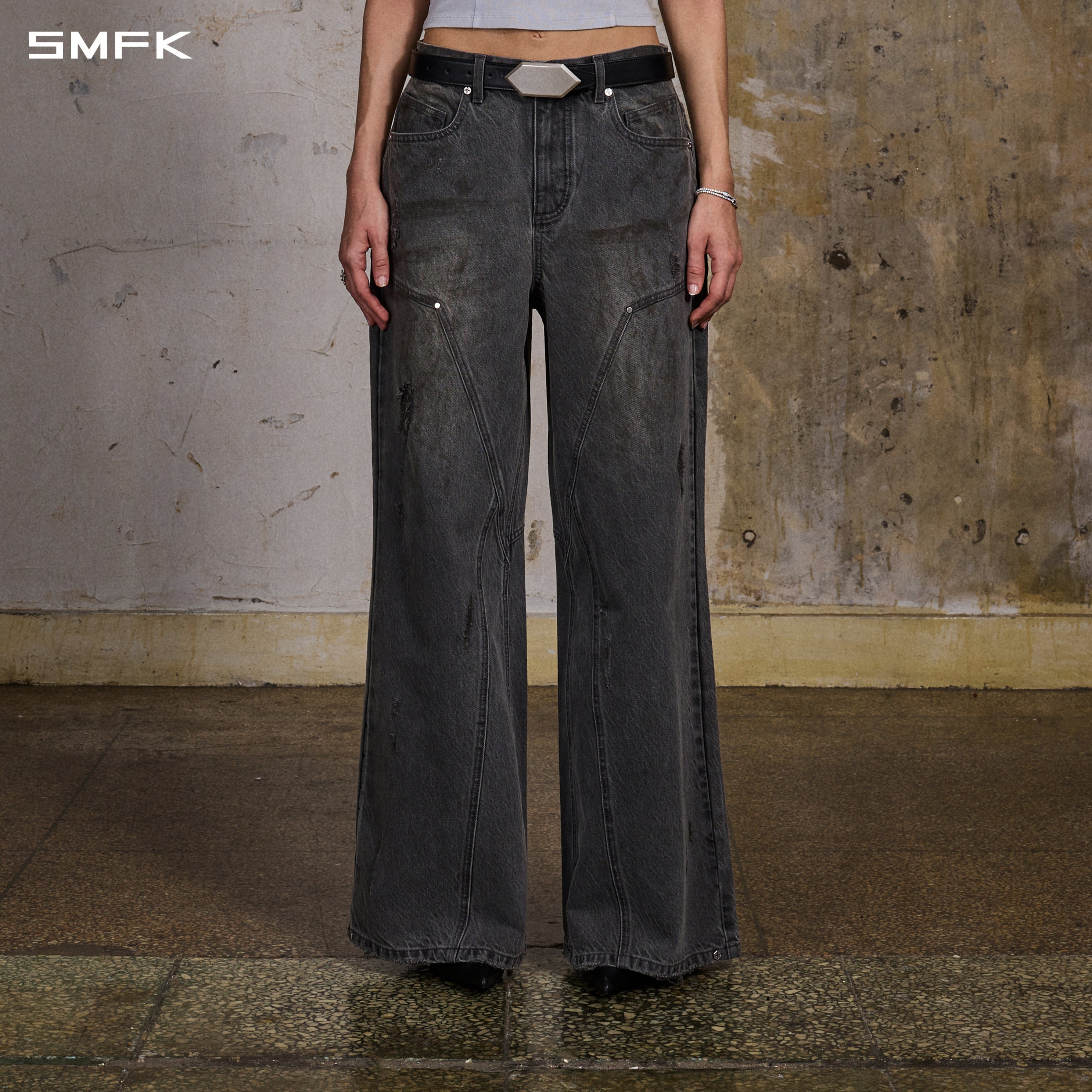 MIRAGE MODE FLARED DENIM PANTS/COTTON/W STORM GREY