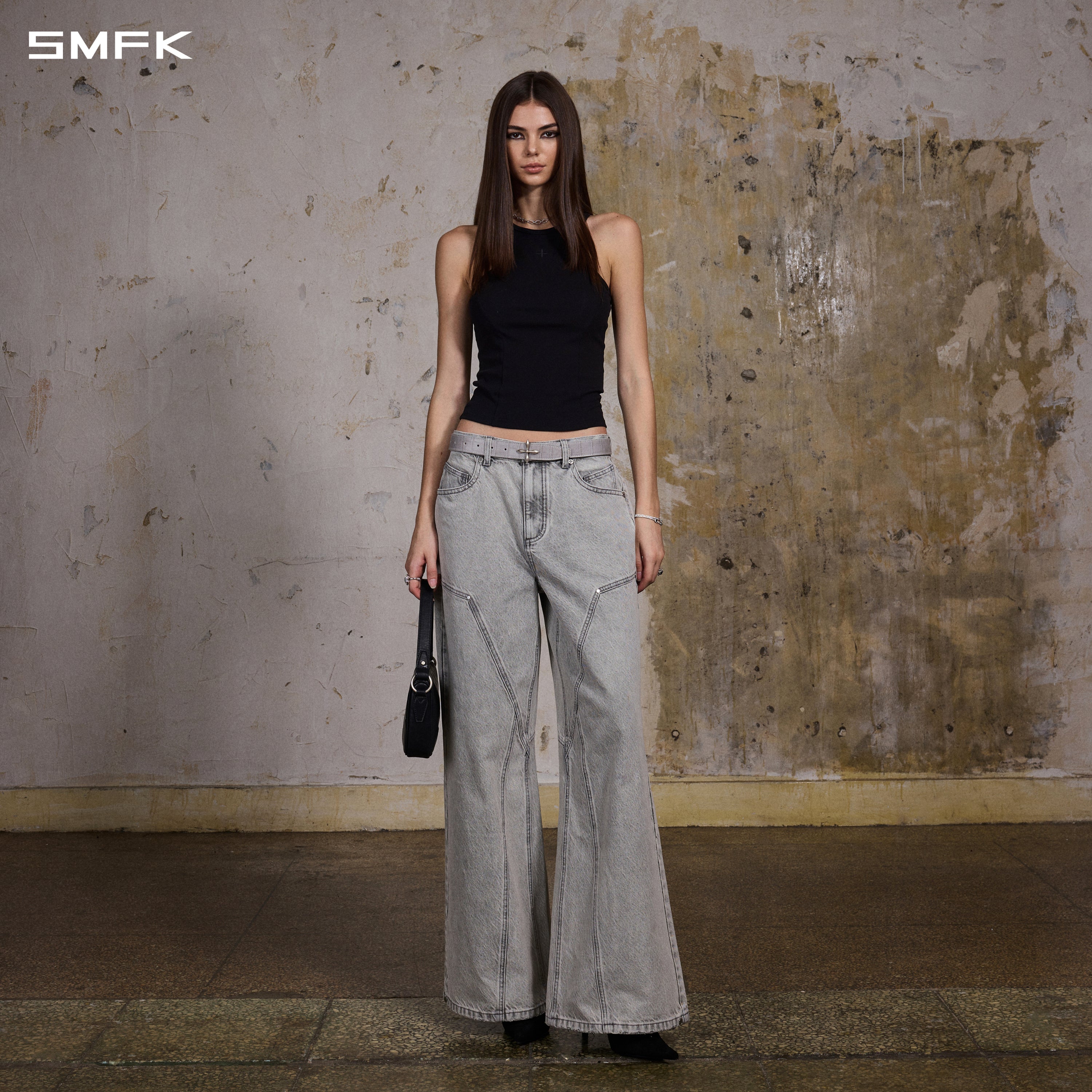 MIRAGE MODE FLARED DENIM PANTS/COTTON/W GLACIER GREY