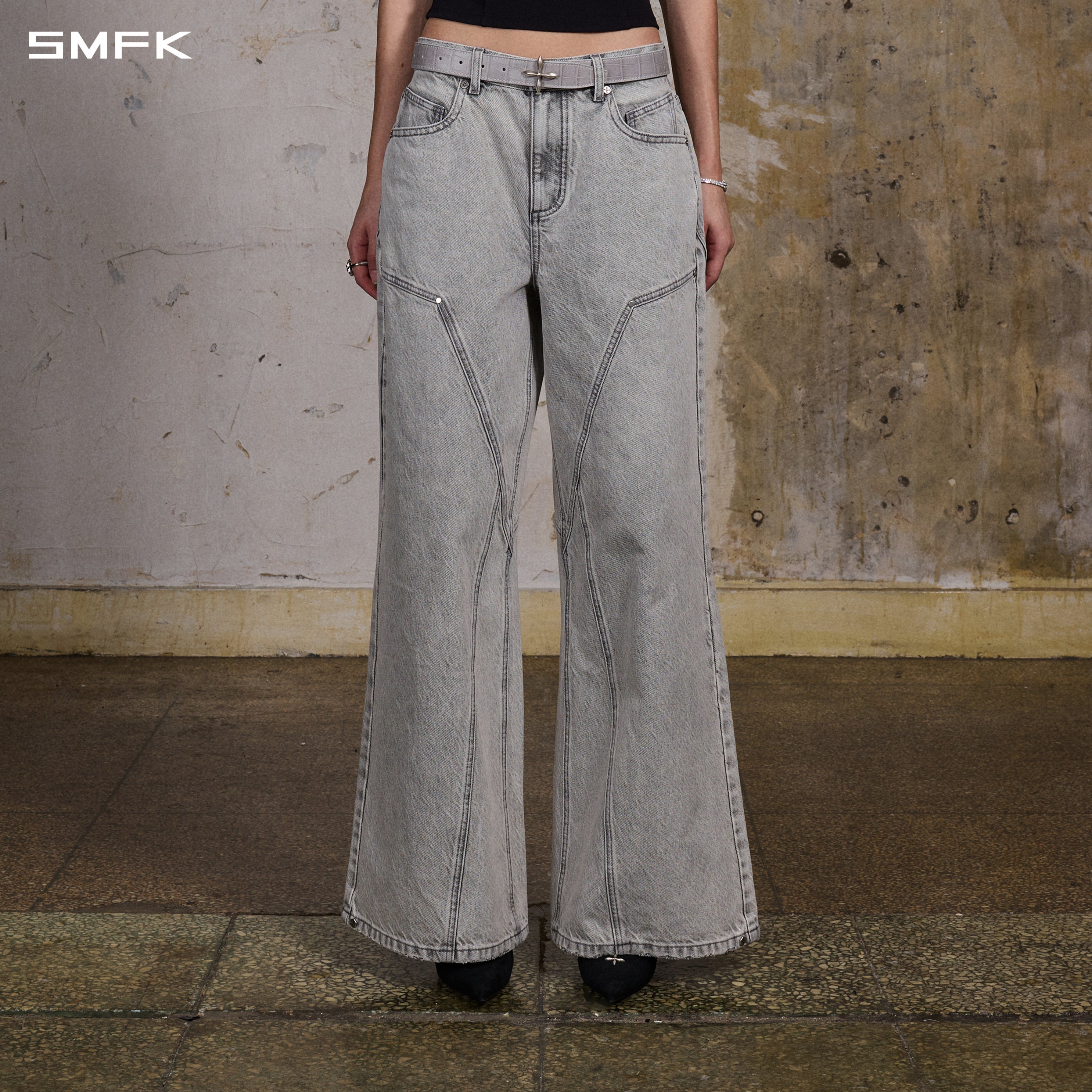 MIRAGE MODE FLARED DENIM PANTS/COTTON/W GLACIER GREY