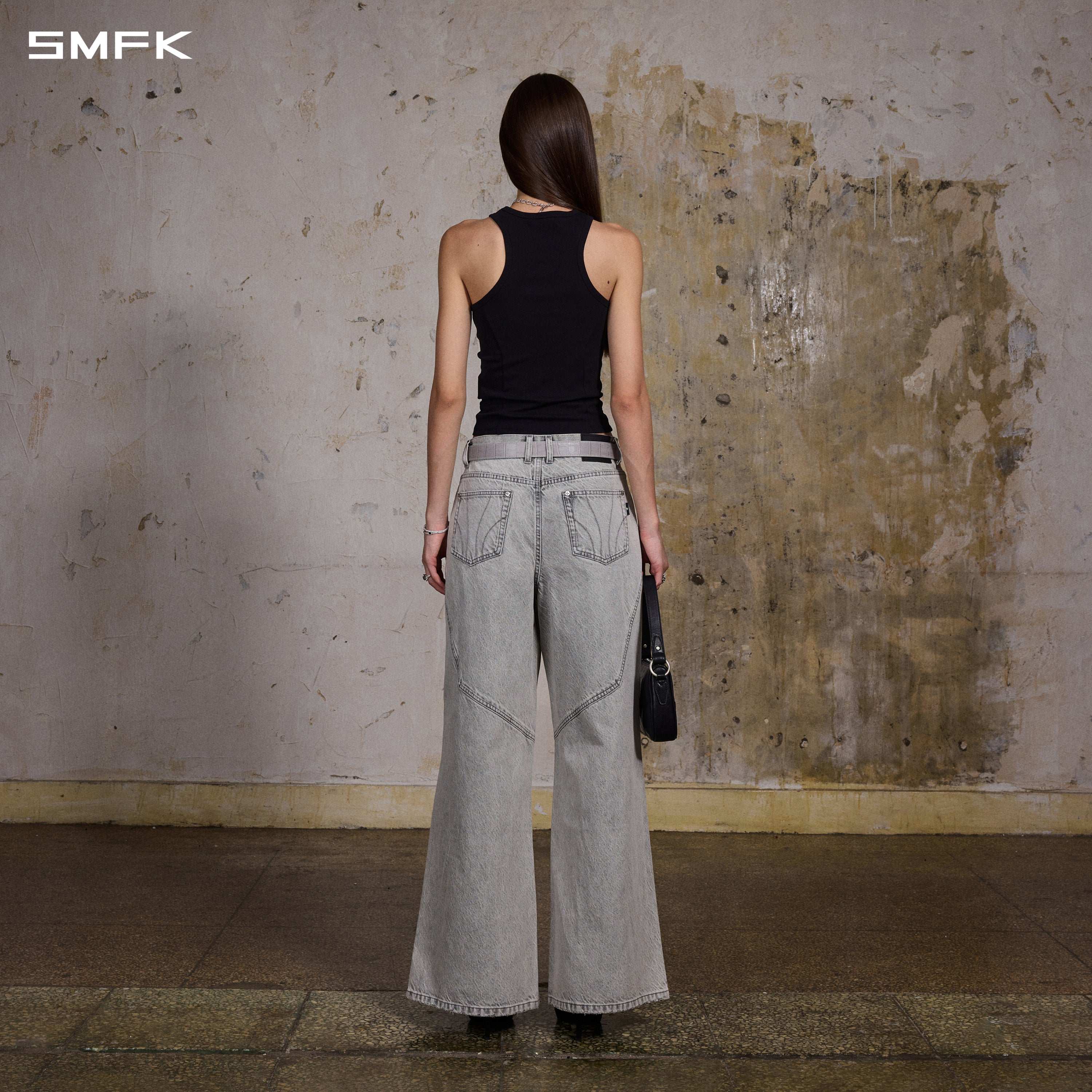 MIRAGE MODE FLARED DENIM PANTS/COTTON/W GLACIER GREY