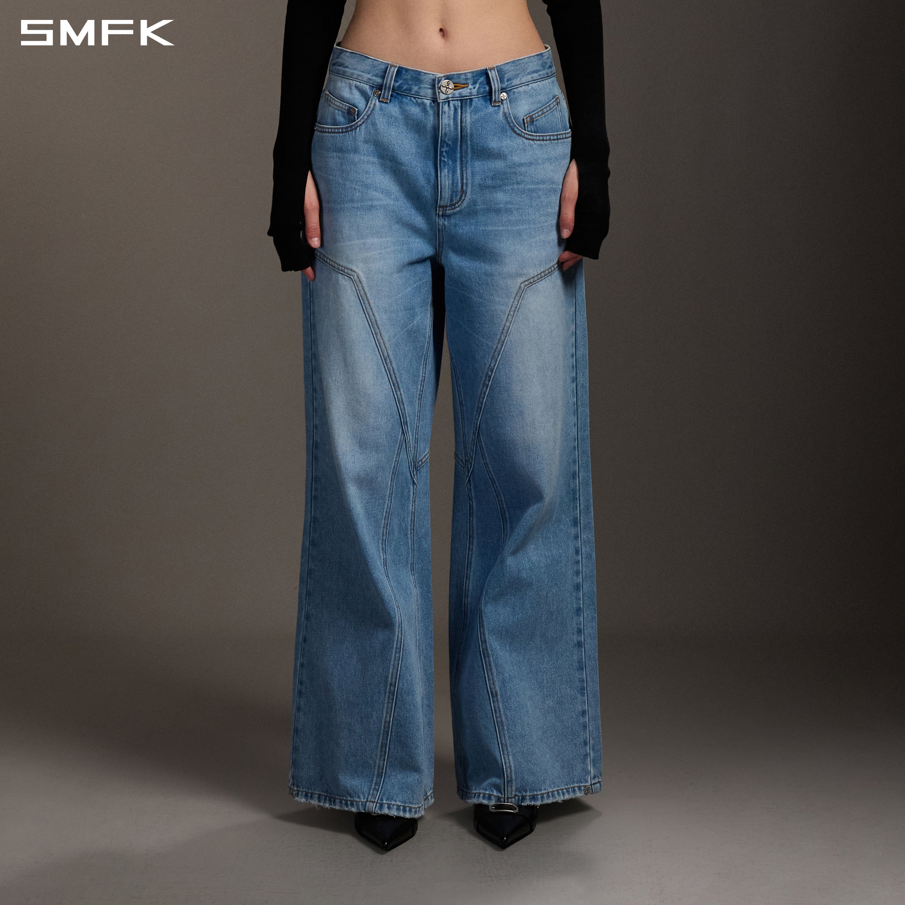 MIRAGE MODE FLARED DENIM PANTS/COTTON/W SKY BLUE