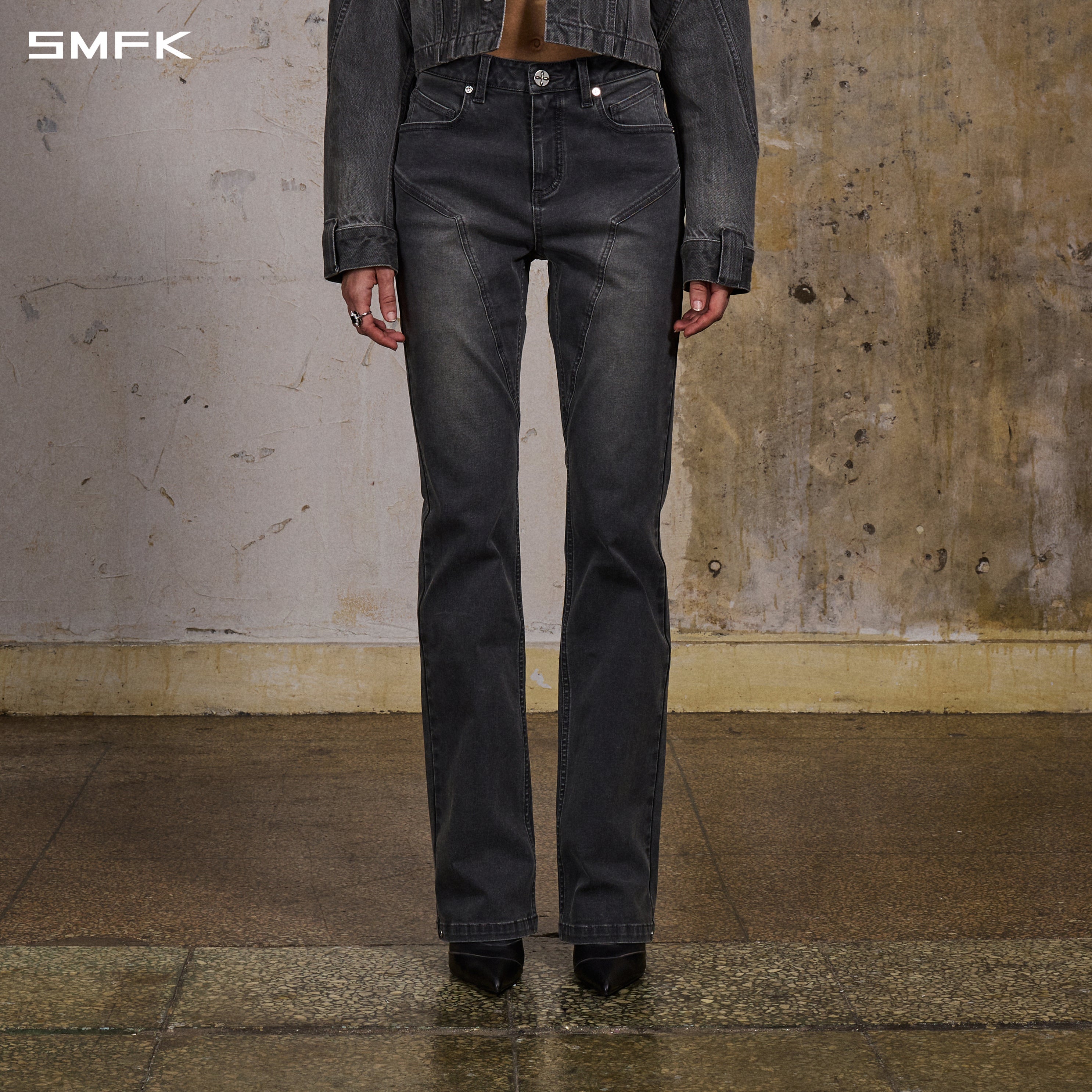 MIRAGE PRISM OVERLENGTH STRT DENIM PANTS/COTTON+T400SPANDEX/W STORM GREY