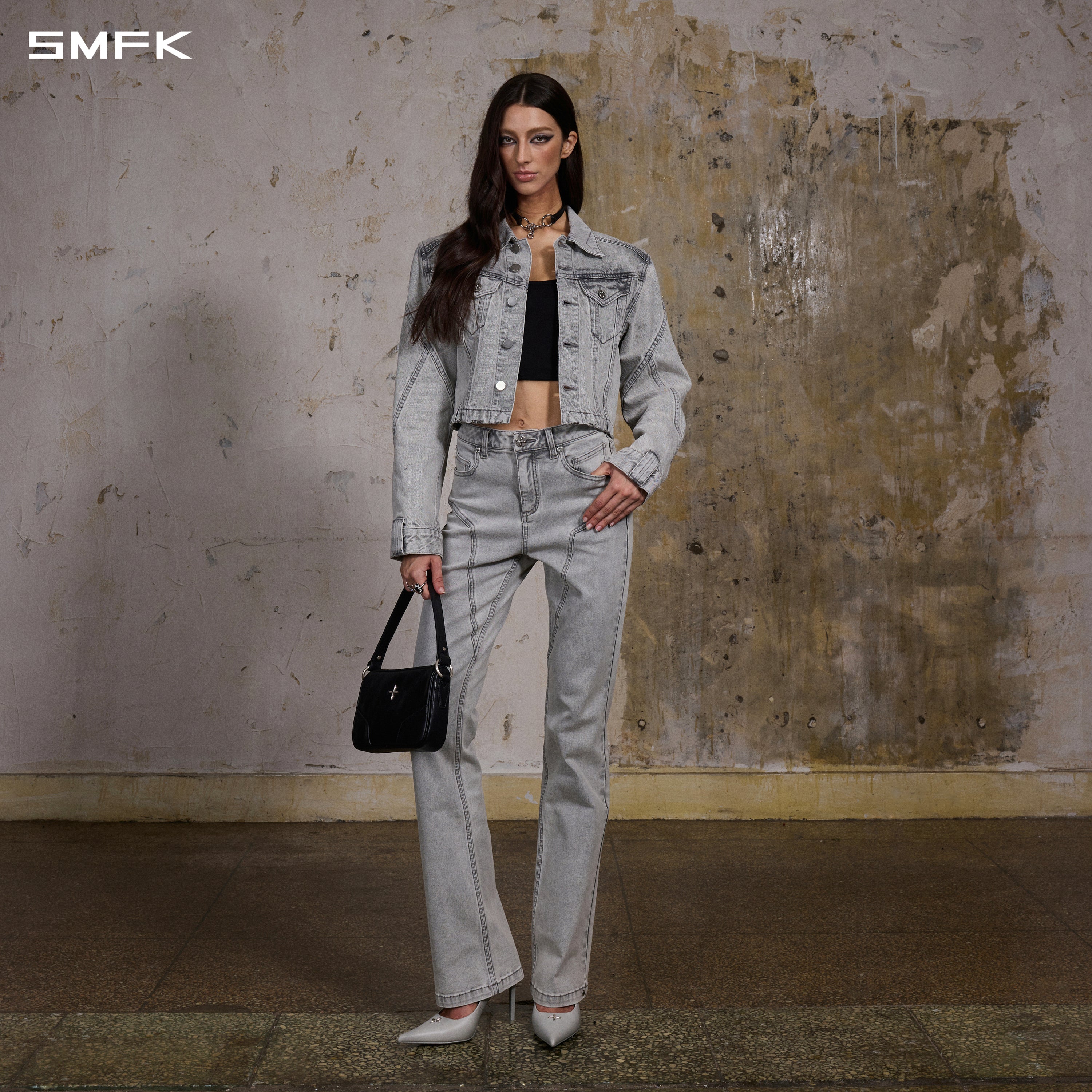MIRAGE PRISM OVERLENGTH STRT DENIM PANTS/COTTON+T400SPANDEX/W GLACIER GREY