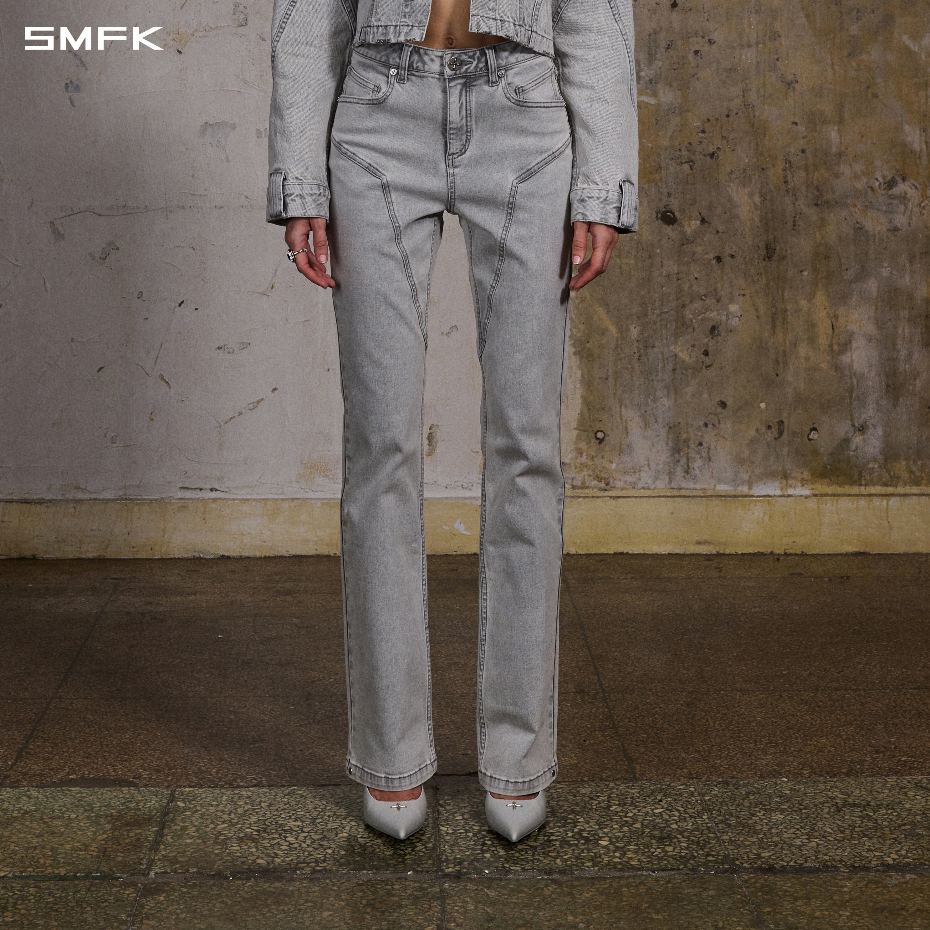 MIRAGE PRISM OVERLENGTH STRT DENIM PANTS/COTTON+T400SPANDEX/W GLACIER GREY