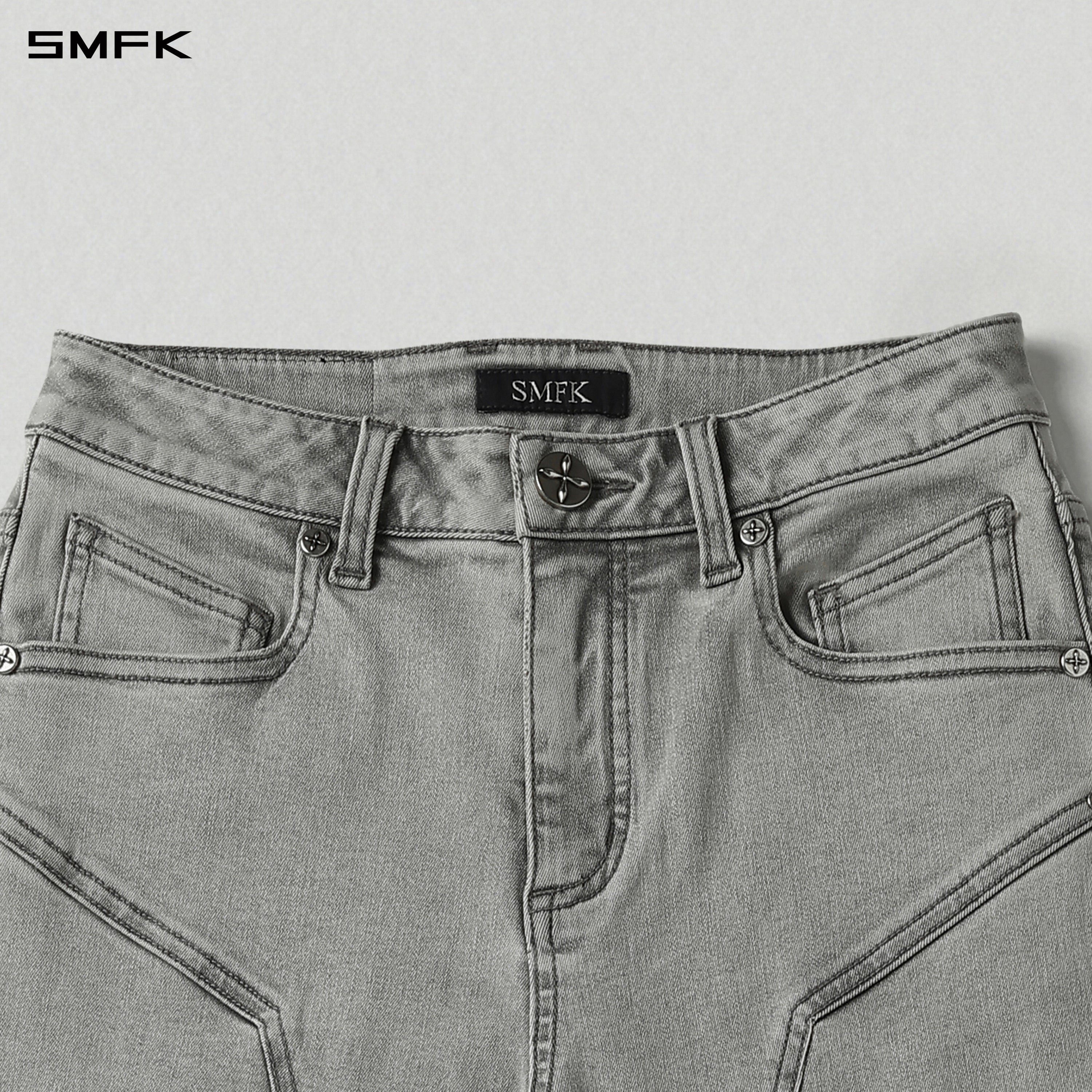 MIRAGE PRISM OVERLENGTH STRT DENIM PANTS/COTTON+T400SPANDEX/W GLACIER GREY