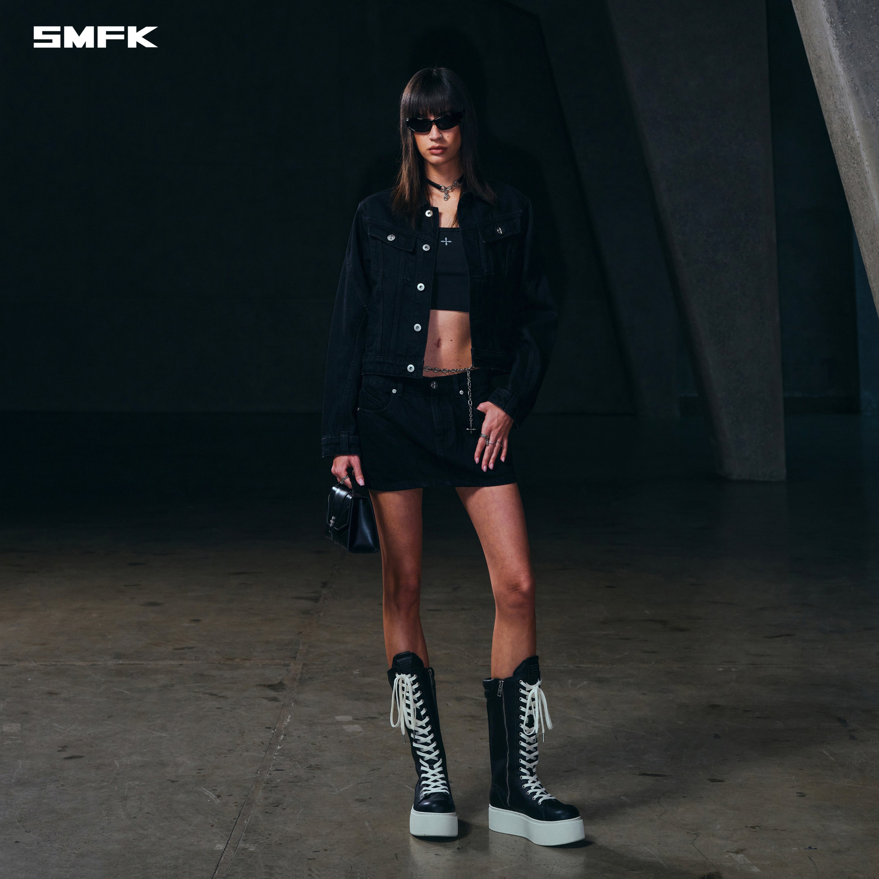 WILD MIRAGE SKINNY DENIM DRESS/COTTON WILD BLACK