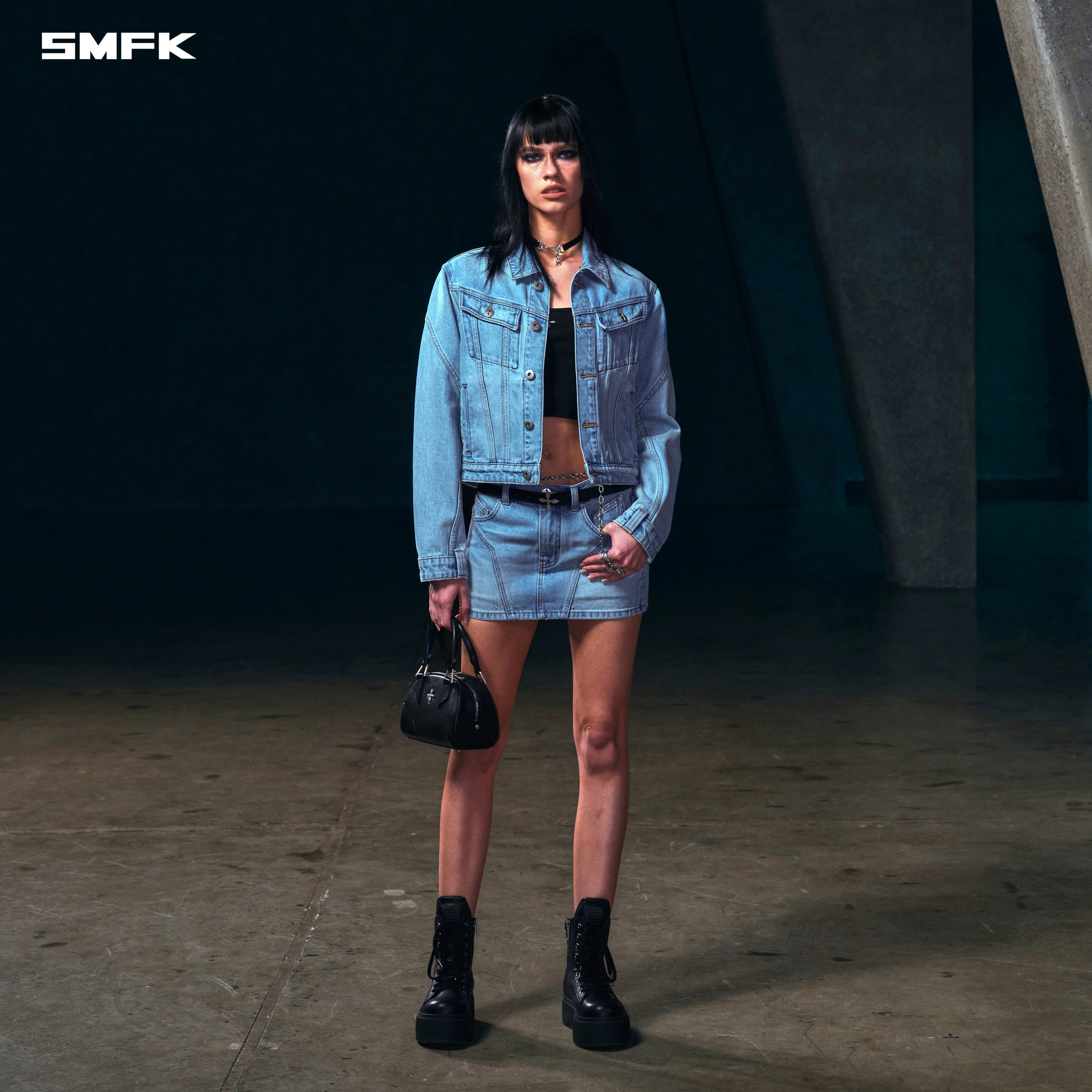 WILD MIRAGE SKINNY DENIM DRESS/COTTON WILD SKY BLUE