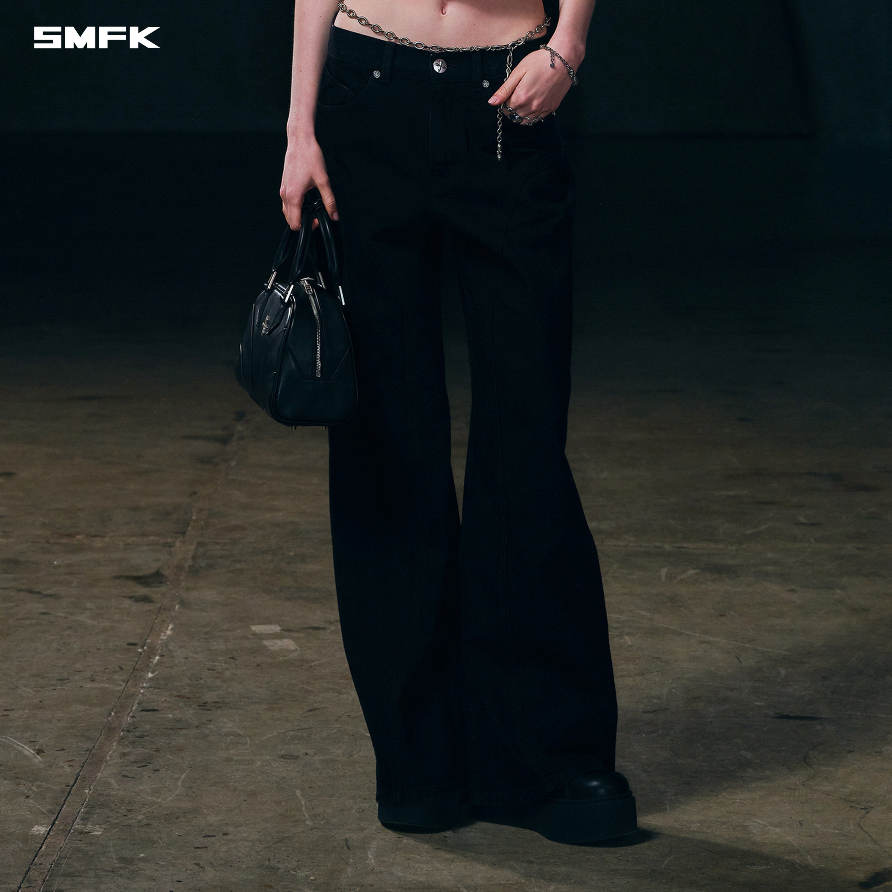 WILD MIRAGE TOWER DENIM PANTS/COTTON WILD BLACK