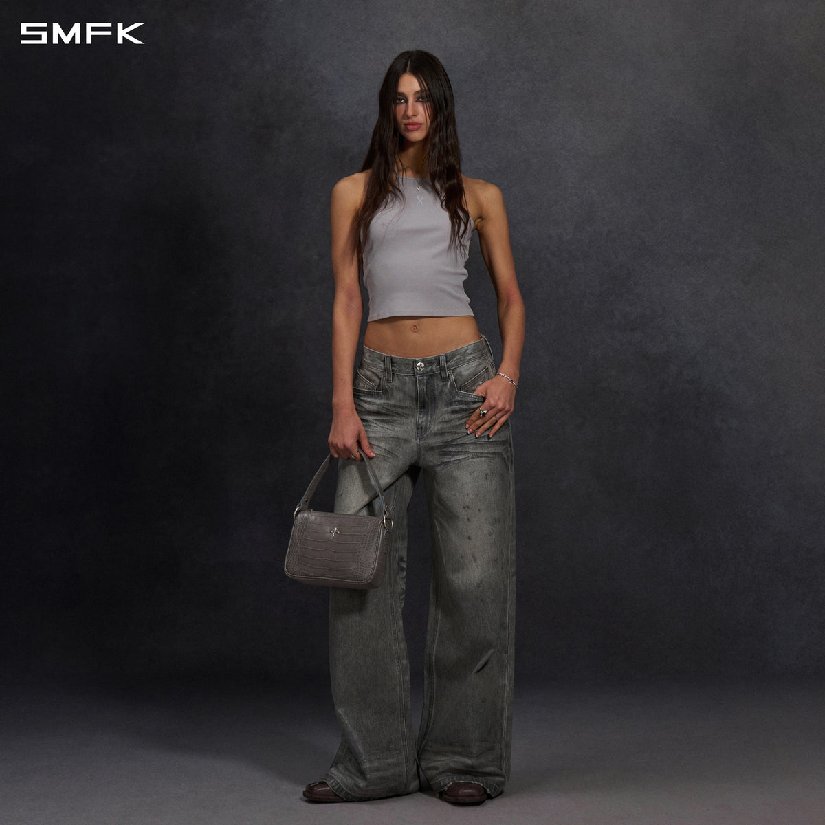 SIREN TOWER DENIM PANTS/DENIM COTTON+METALLIC COATING/W MIST GREY
