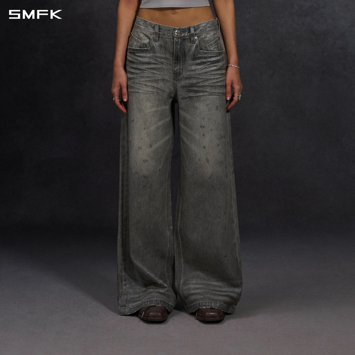 SIREN TOWER DENIM PANTS/DENIM COTTON+METALLIC COATING/W MIST GREY