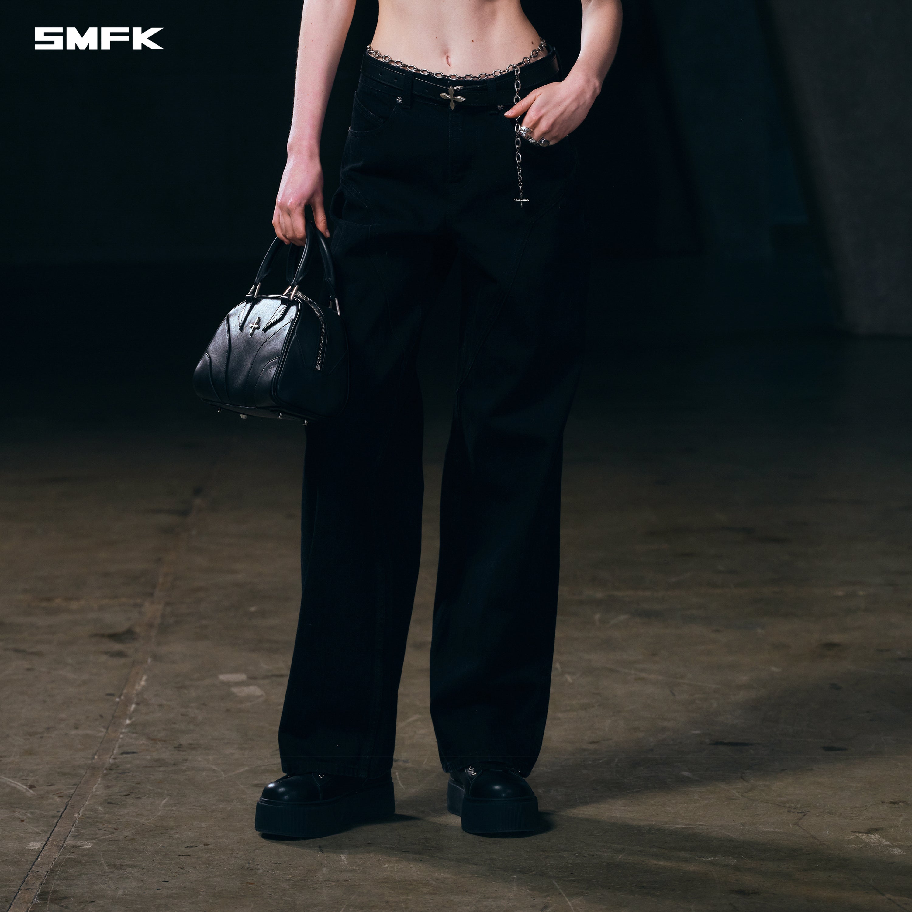 WILD MIRAGE LOOSE STRT DENIM PANTS/COTTON WILD BLACK