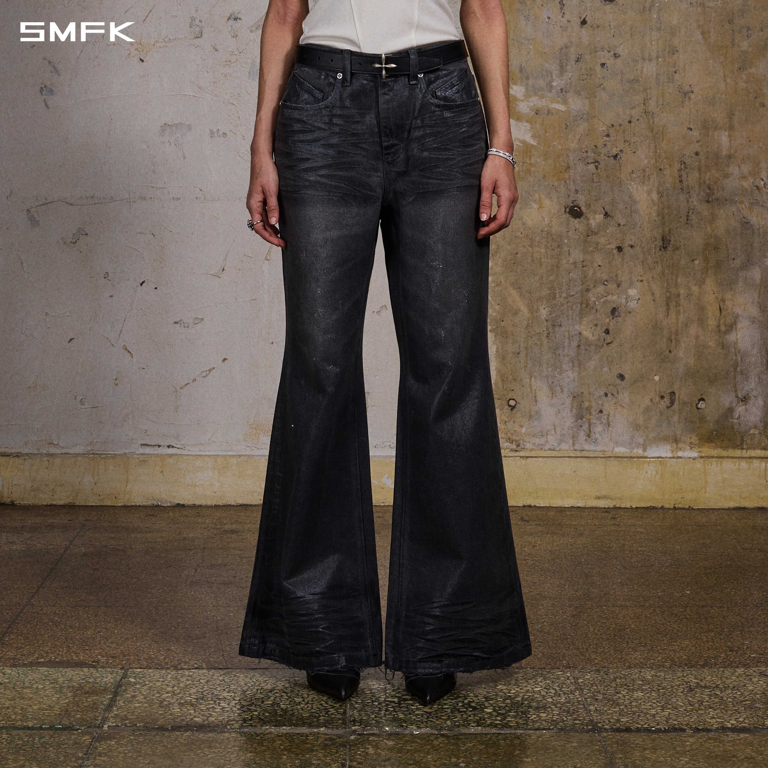 WILD HURRICANE HANDCRAFT DENIM PANTS/DENIM COTTON/W INK BLACK