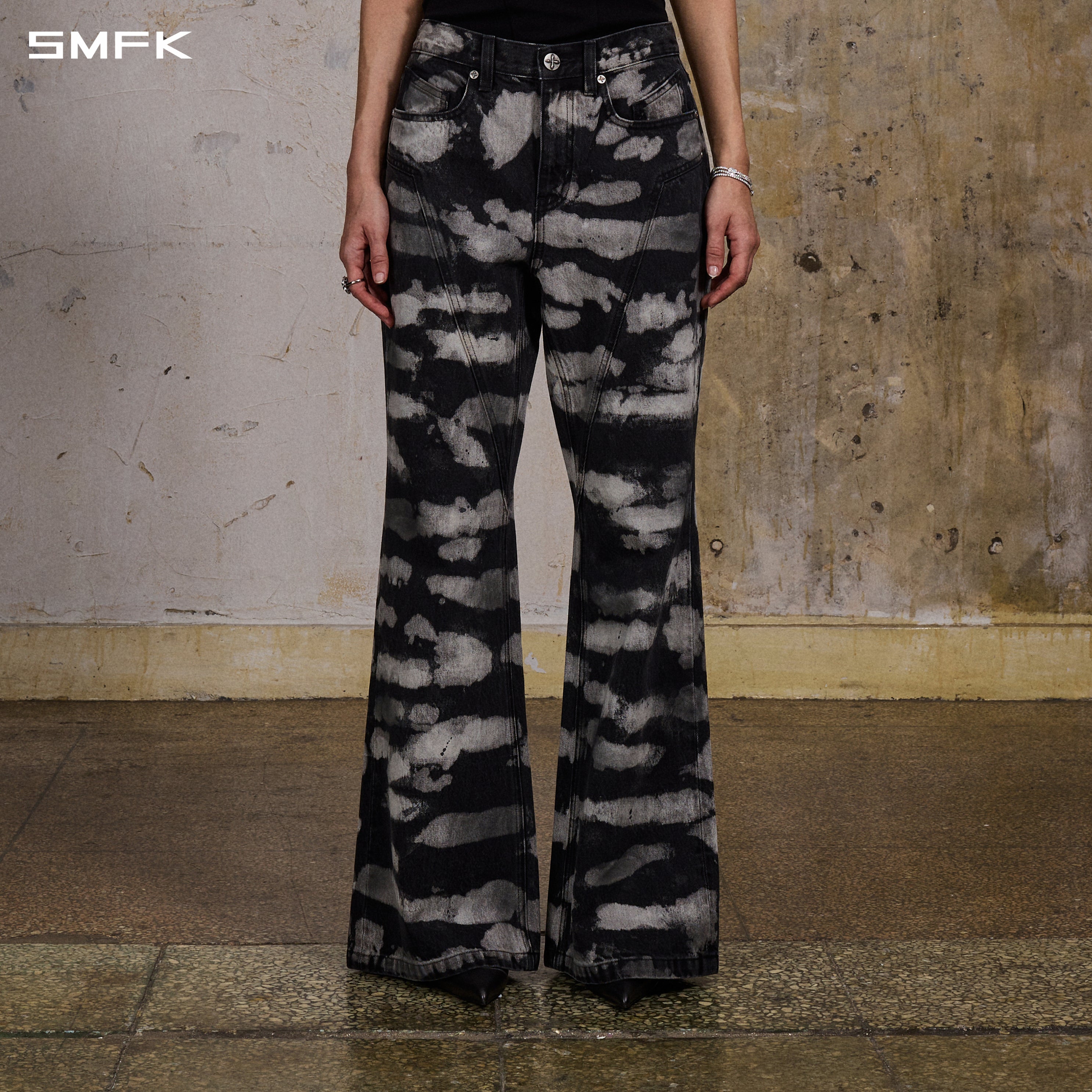 WILD HURRICANE HANDCRAFT DENIM PANTS/DENIM COTTON/W ORIENTAL INK