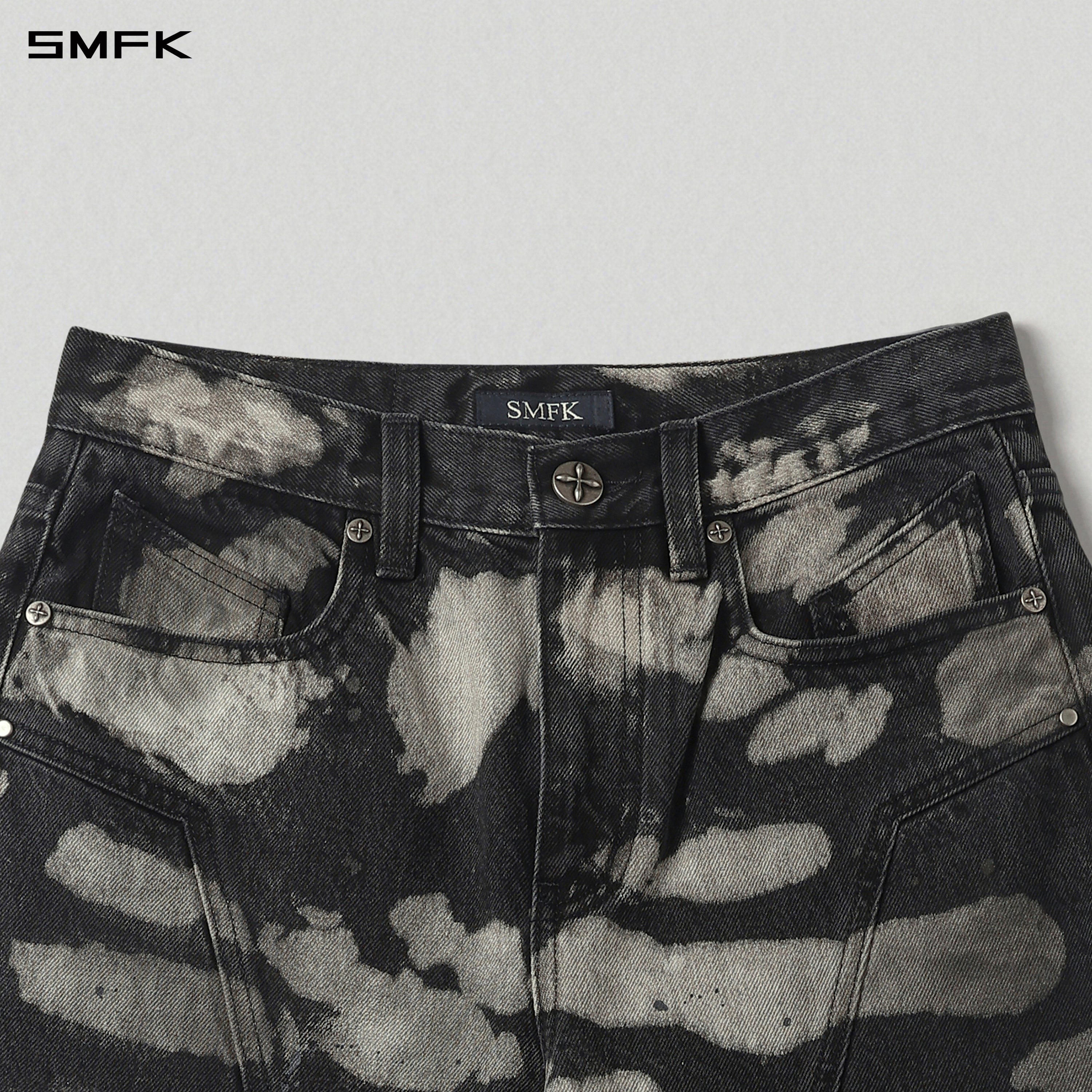 WILD HURRICANE HANDCRAFT DENIM PANTS/DENIM COTTON/W ORIENTAL INK