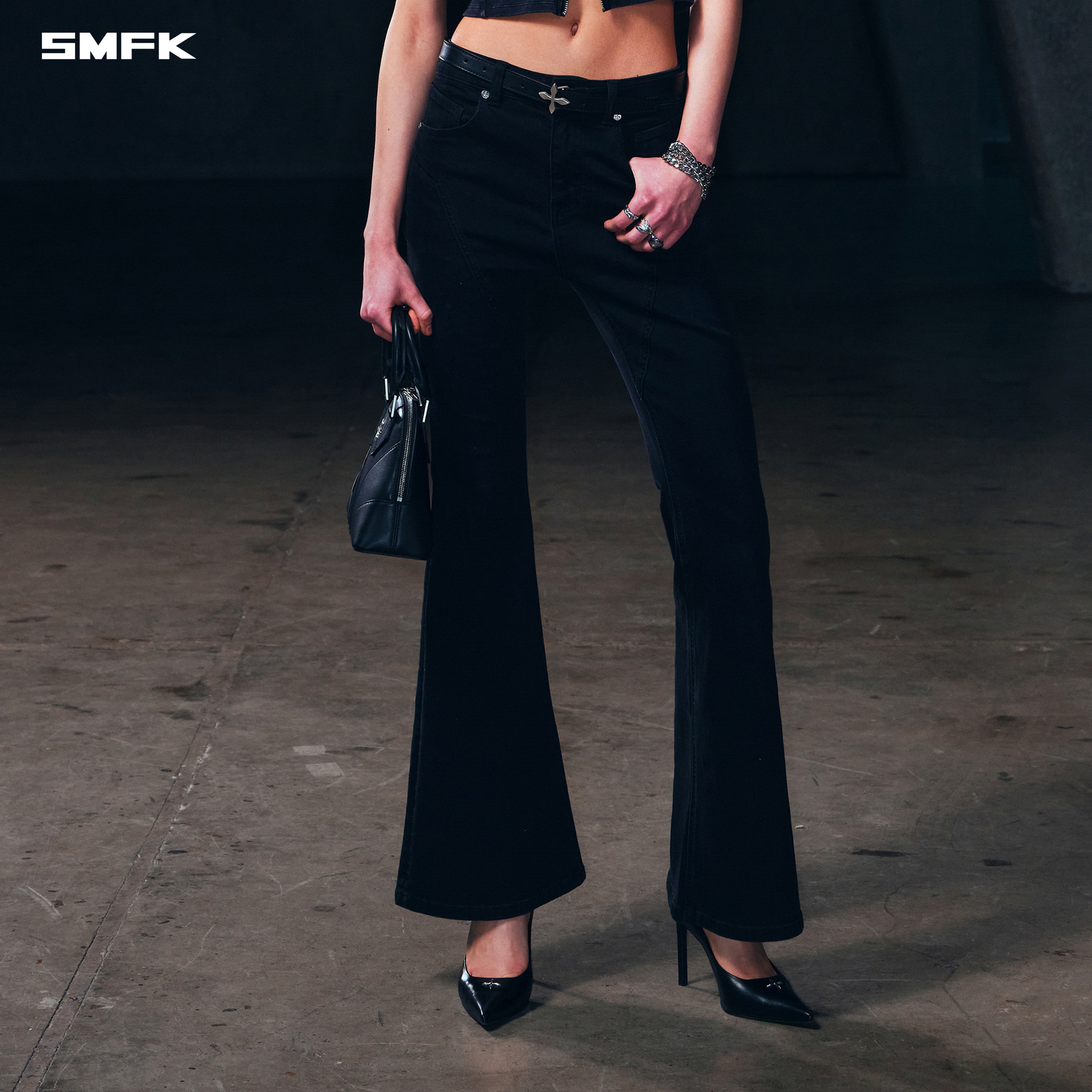 WILD HURRICANE FLARED DENIM PANTS/E-COTTON WILD BLACK