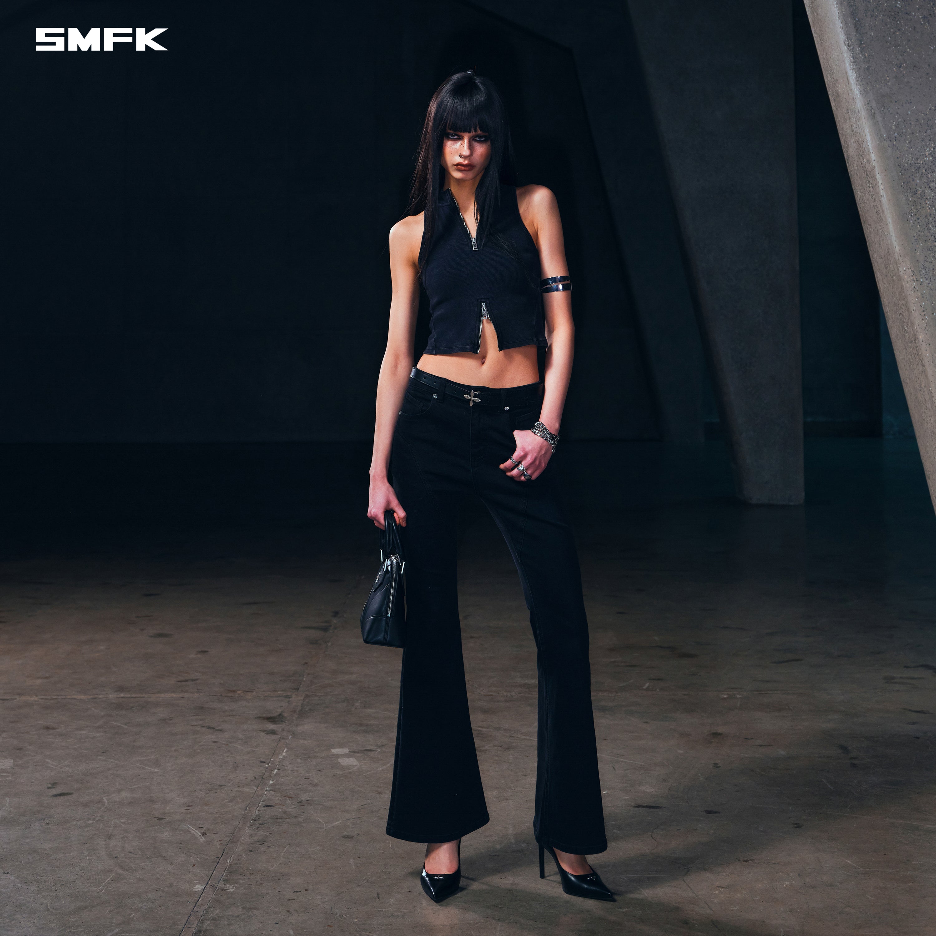 WILD HURRICANE FLARED DENIM PANTS/E-COTTON WILD BLACK