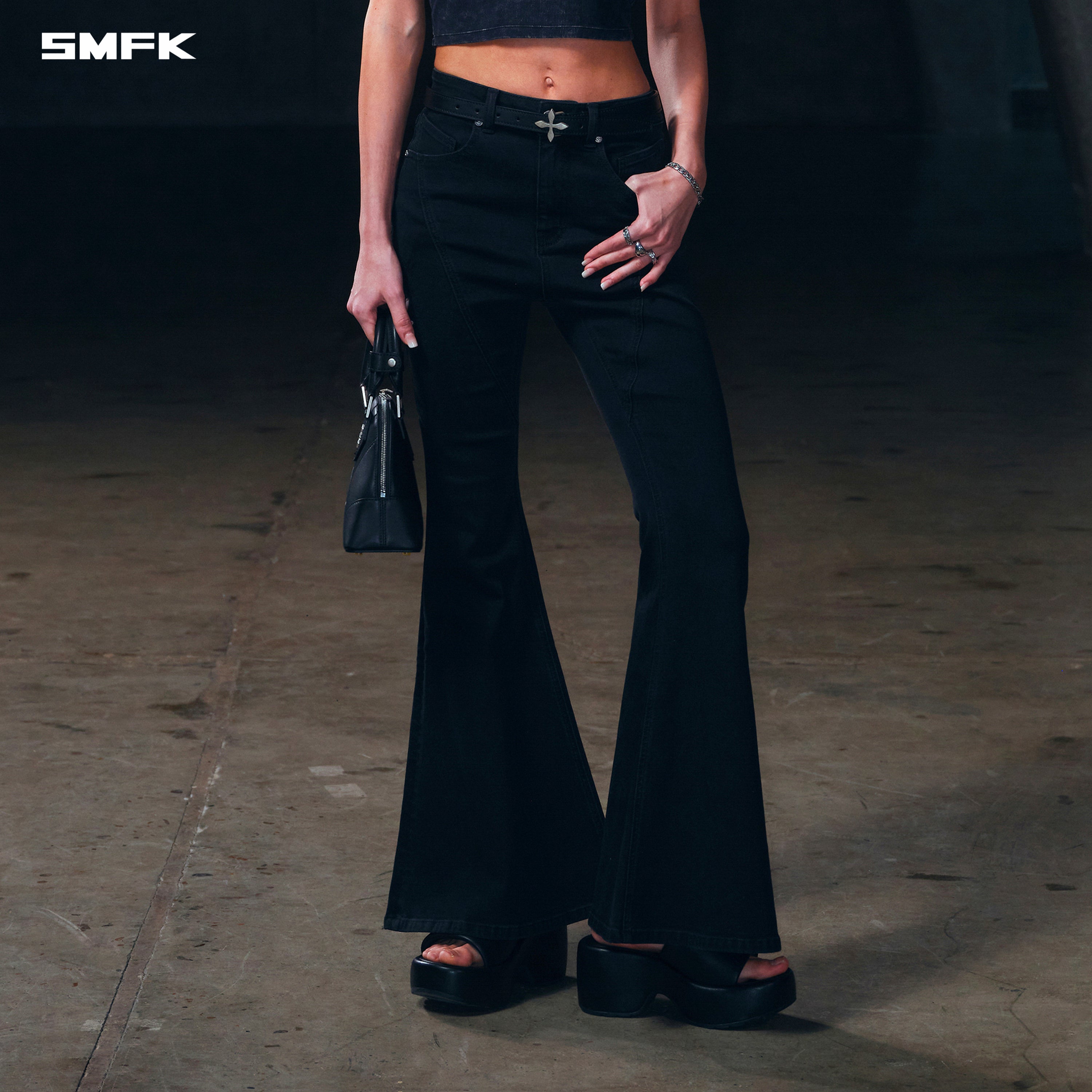 WILD MIRAGE FISHTAIL DENIM PANTS /COTTON WILD BLACK