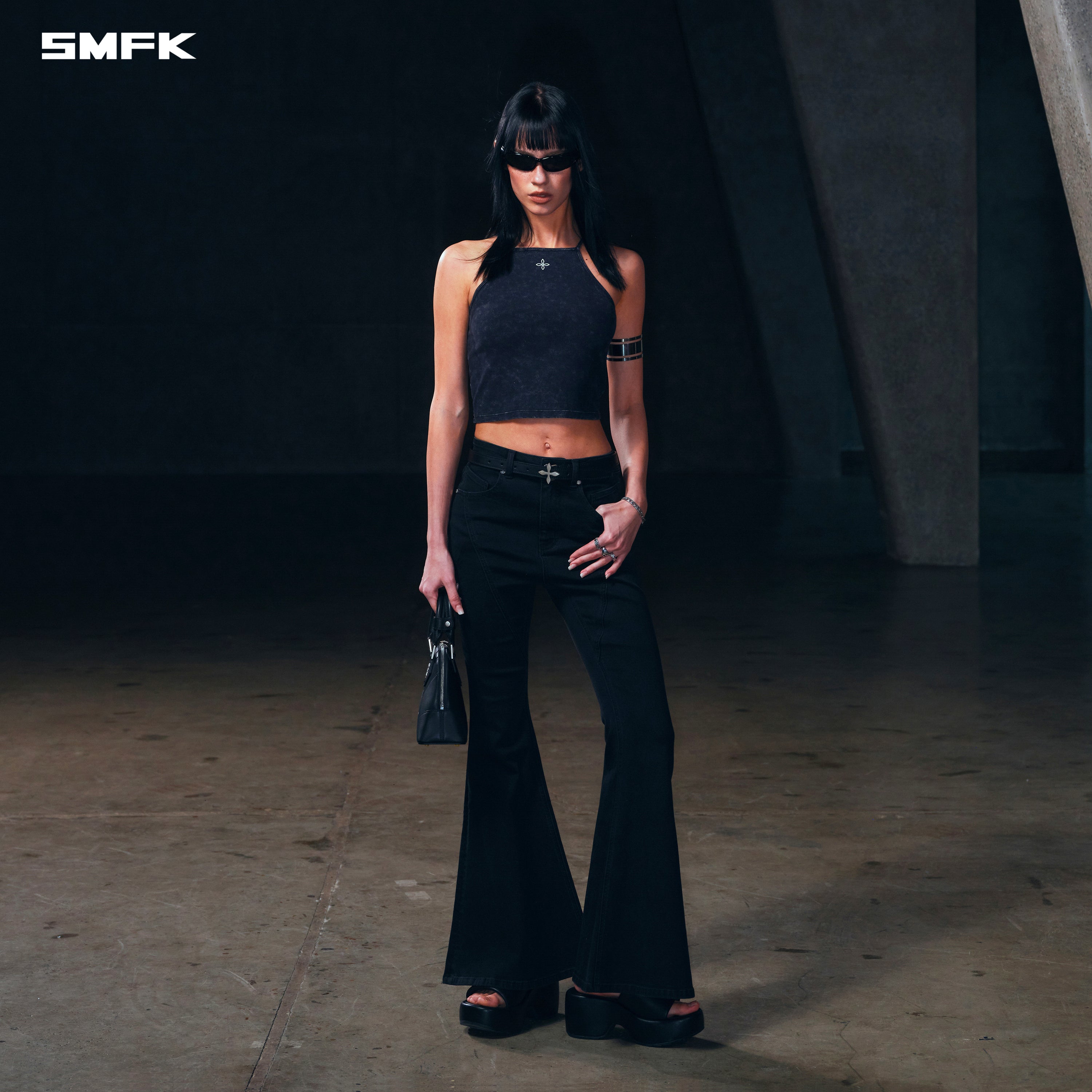 WILD MIRAGE FISHTAIL DENIM PANTS /COTTON WILD BLACK