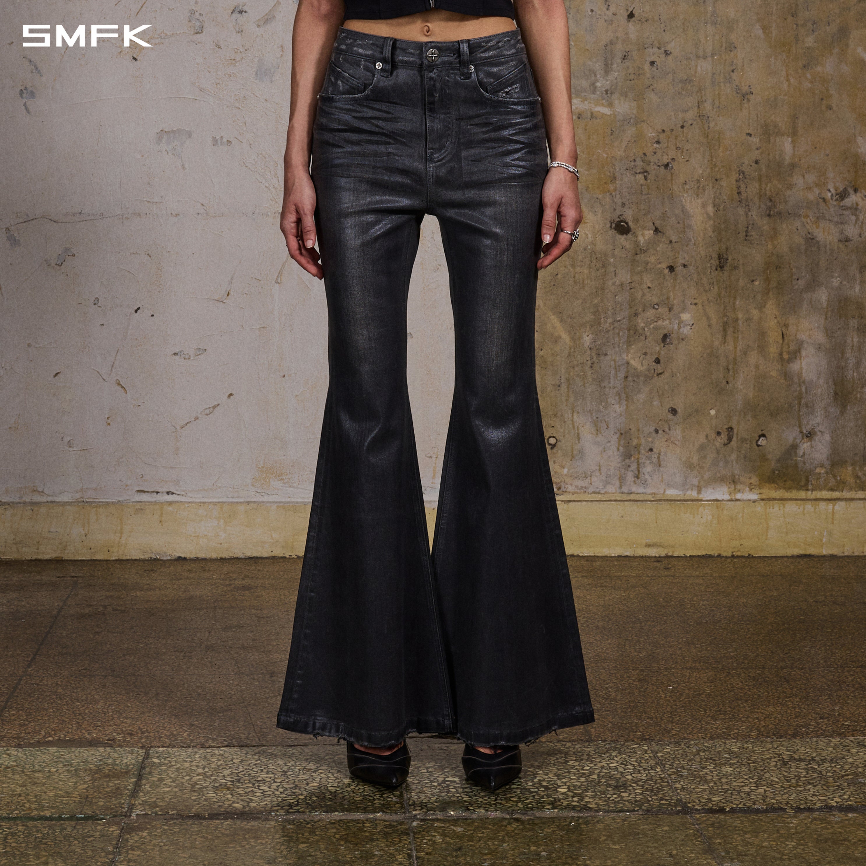 WILD MIRAGE FISHTAIL DENIM PANTS /COTTON INK BLACK