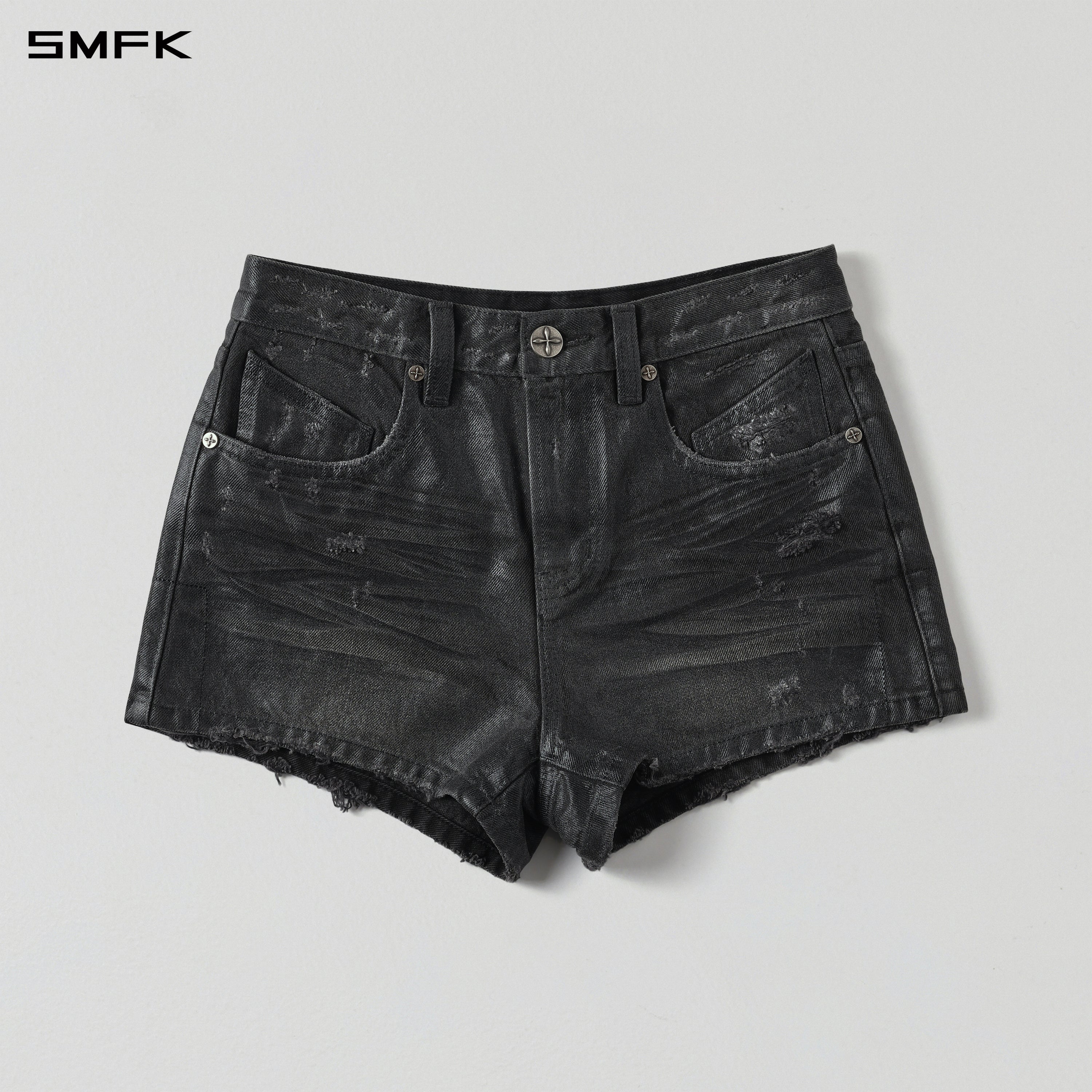 WILD MIRAGE DENIM SHORTS-LOW/DENIM COTTON/W INK BLACK