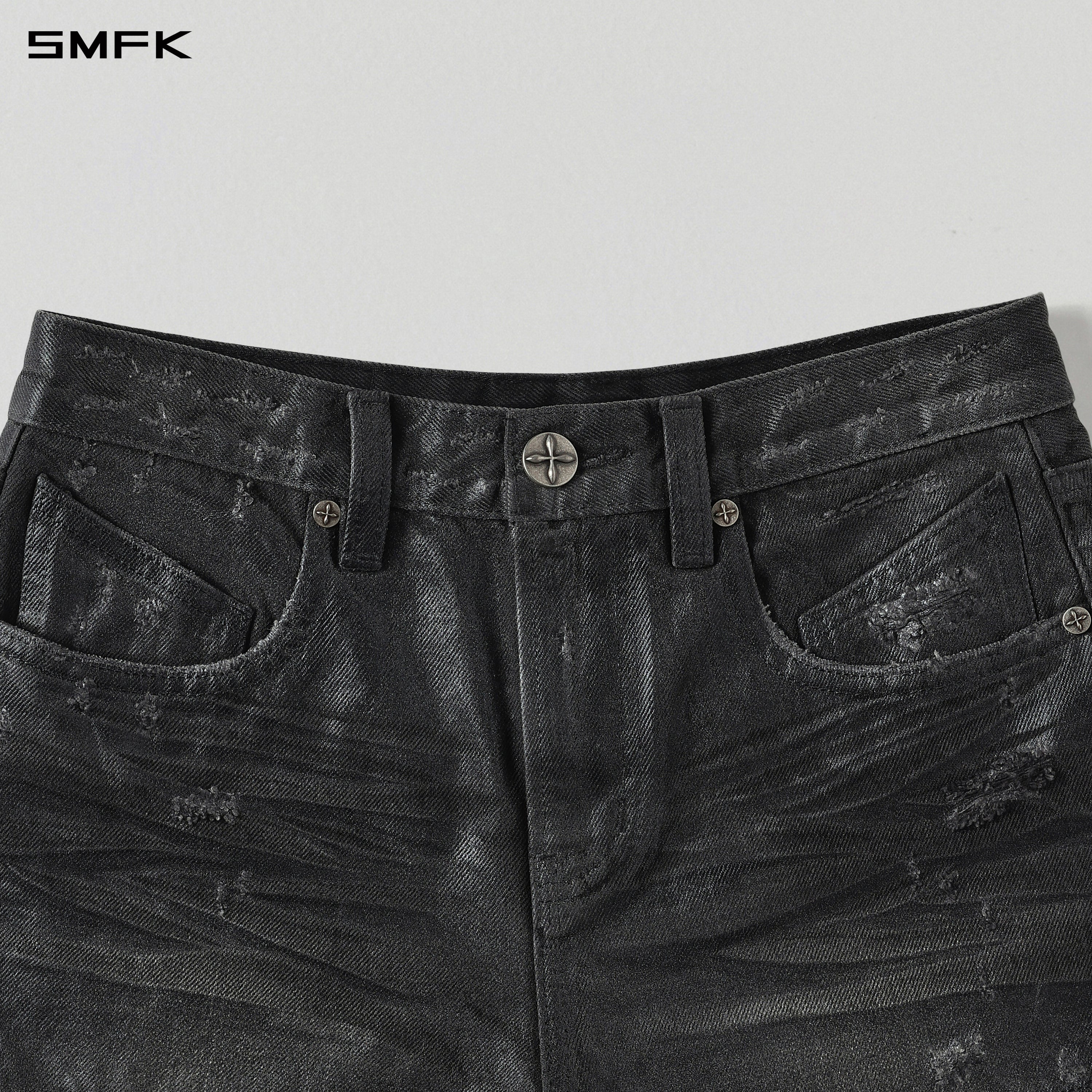 WILD MIRAGE DENIM SHORTS-LOW/DENIM COTTON/W INK BLACK