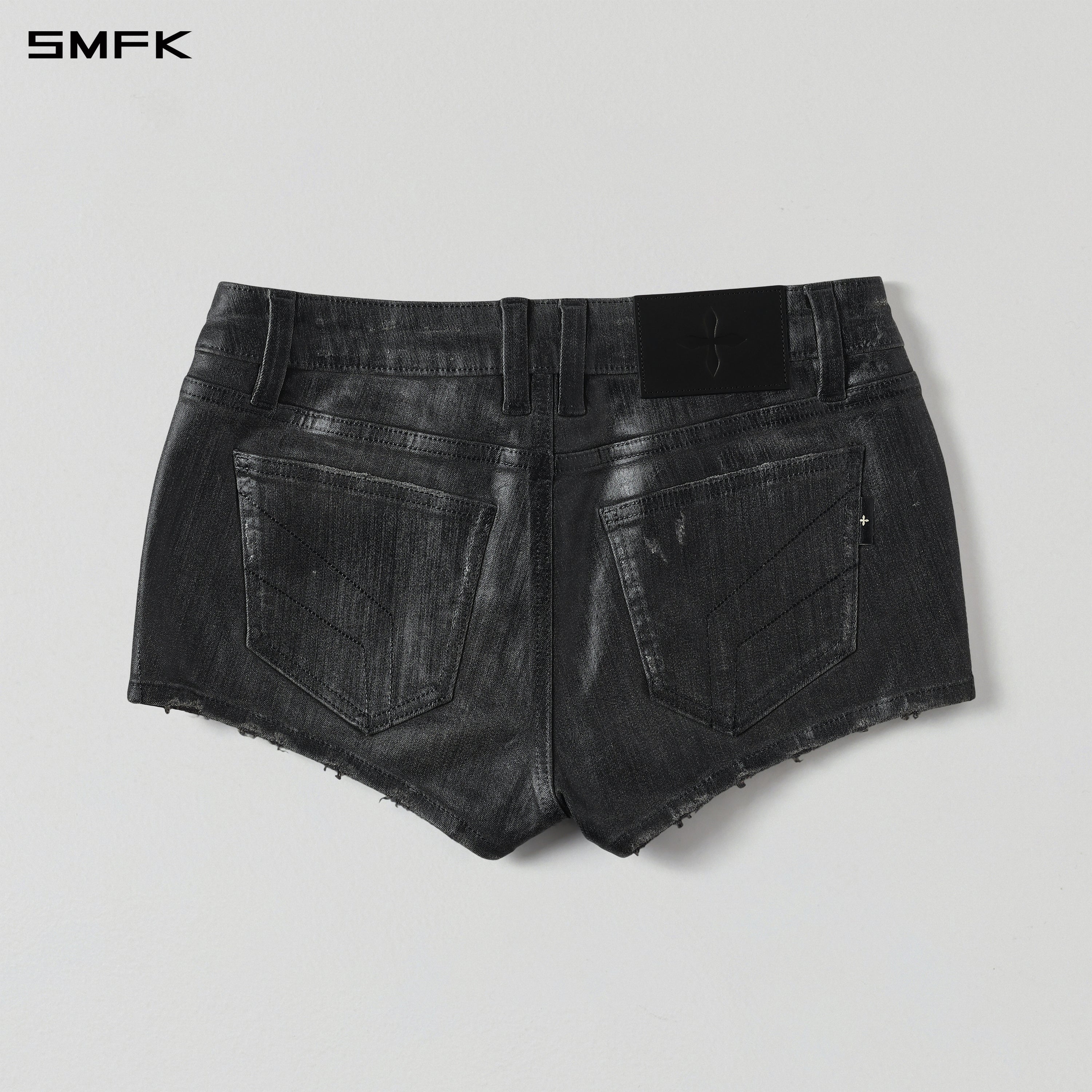 WILD MIRAGE HANDCRAFT SKINNY DENIM SHORTS/E-DENIM+WAX INK BLACK