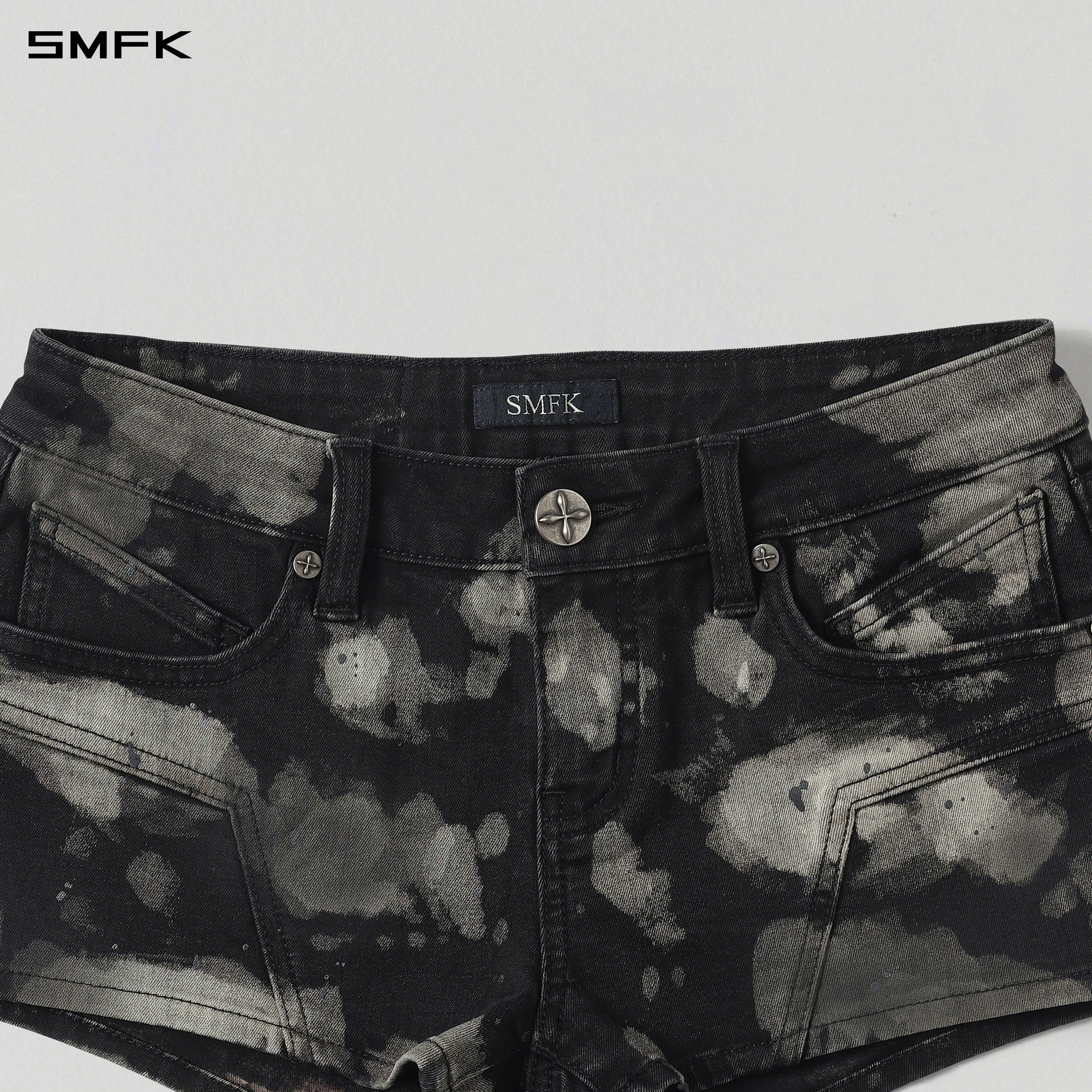WILD MIRAGE HANDCRAFT SKINNY DENIM SHORTS/E-COTTON+HANDPAINTED ORIENTAL INK